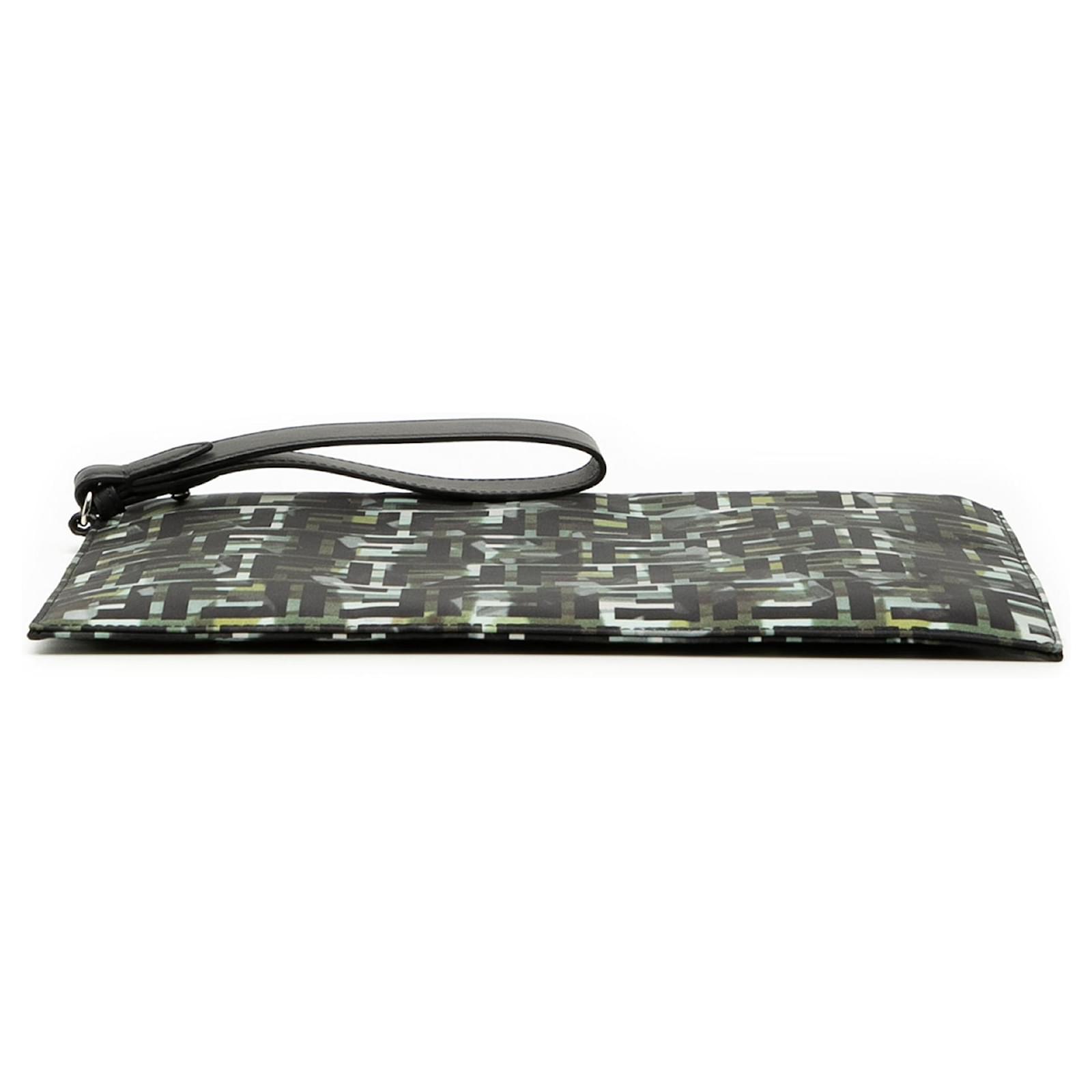 Fendi Black FF 1974 Nylon Camouflage Wristlet Pouch Cloth ref