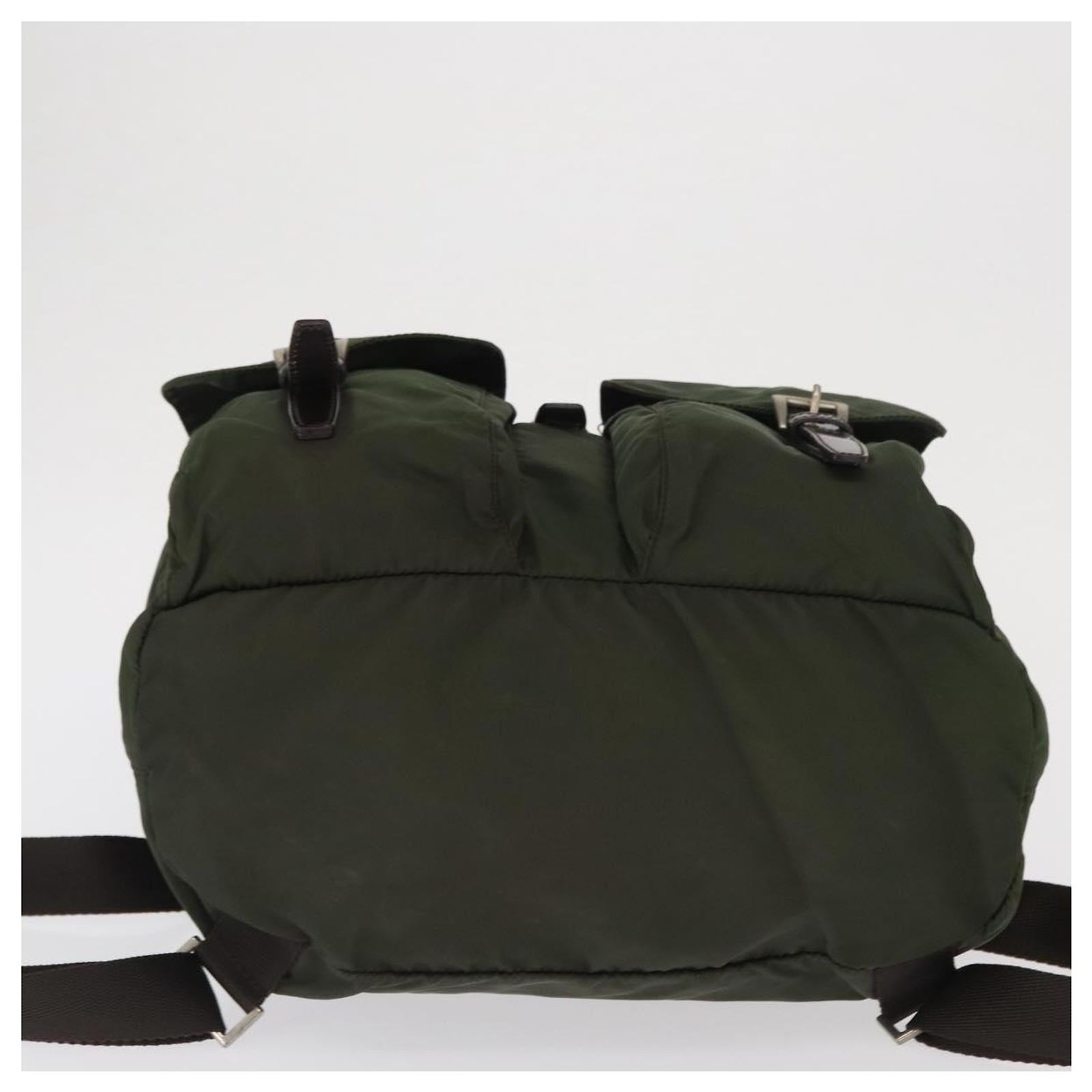 PRADA Backpack Nylon Green Silver Auth 168539 Silvery ref 