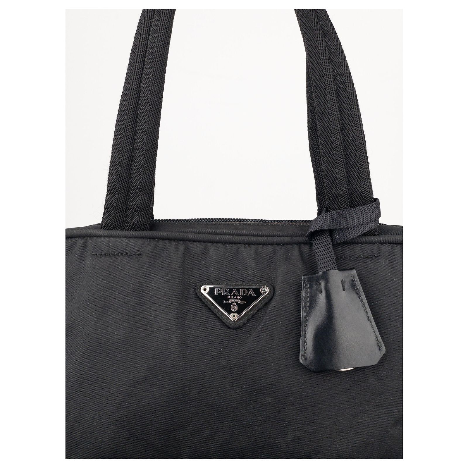 Prada 2000s Tessuto Mini Boston Shoulder Bag Black Cloth Metal ref 