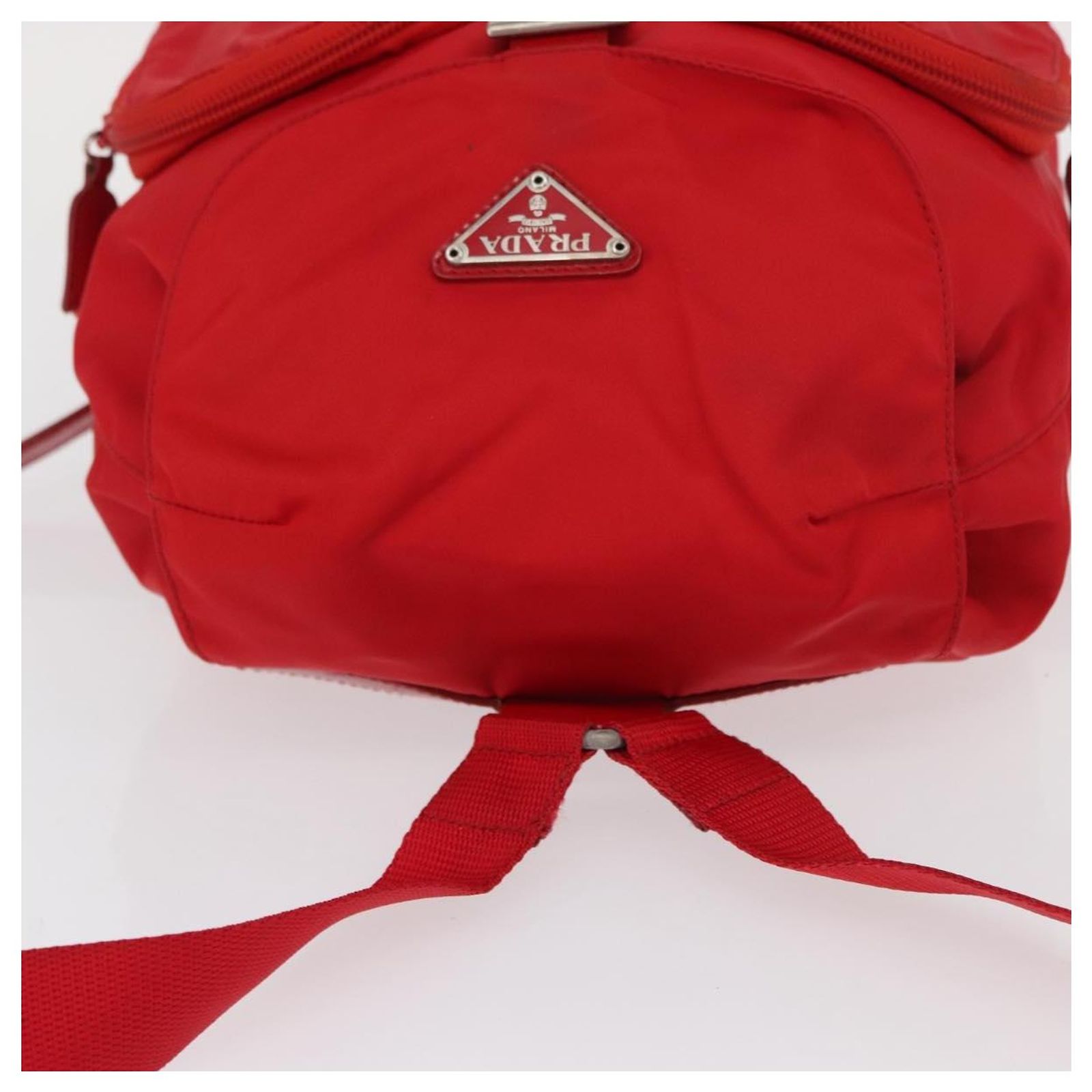 PRADA Backpack Nylon Red Silver Auth 164789 Silvery ref 
