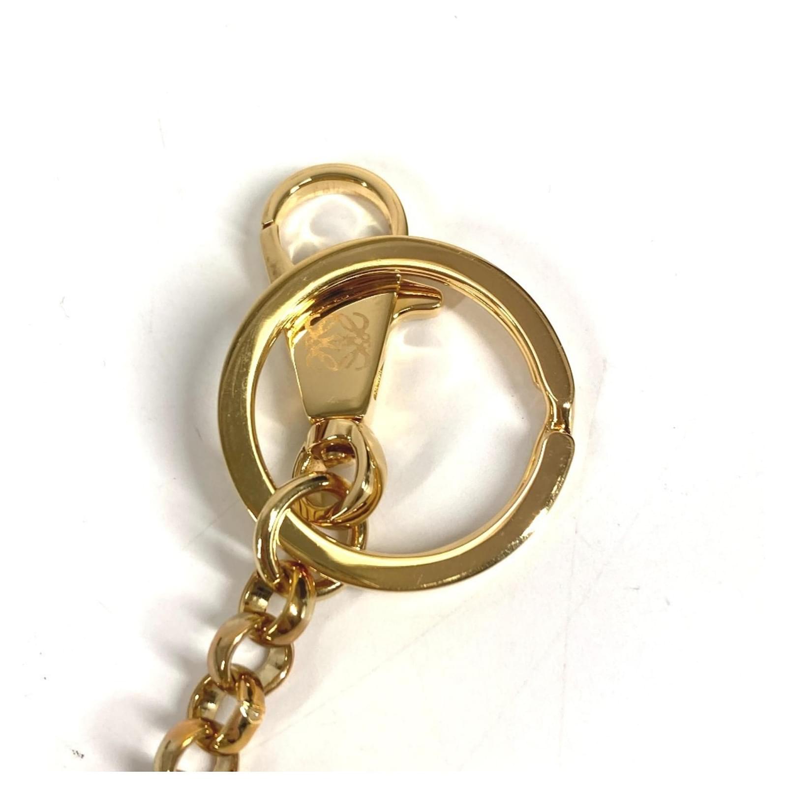 Loewe Amazona Anagram Logo Charm Keyring Golden Green Leather ref