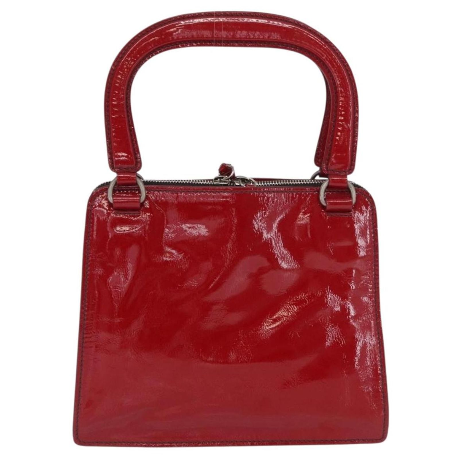 Miu Miu Hand Bag Patent leather Red Silver Auth bs33162 Silvery 
