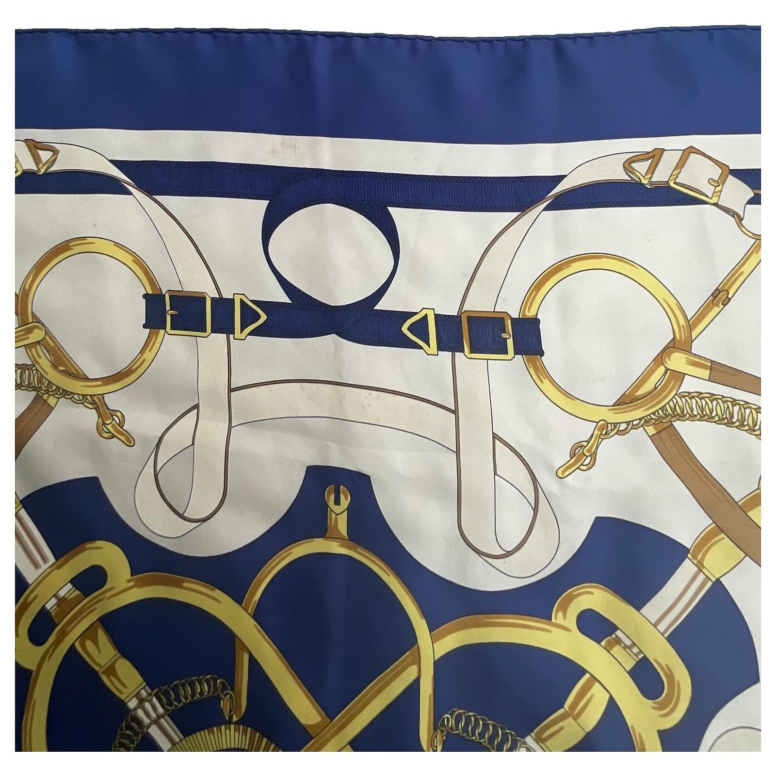 Hermès Éperon d HERMÈS Navy & Green EPERON D\'OR Golden Spur Silk SCARF by Henri d\'Origny 90 main image 1