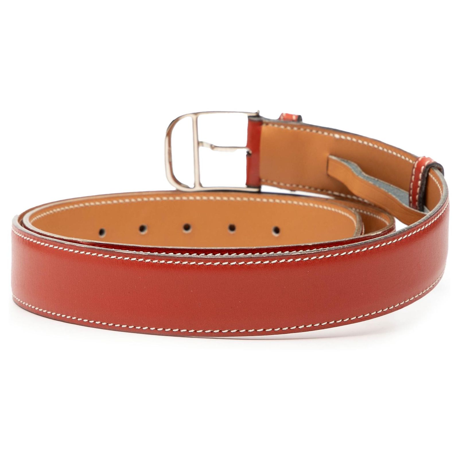 Hermès Orange Box Calf Etriviere Belt Red Leather Pony-style  display picture 1