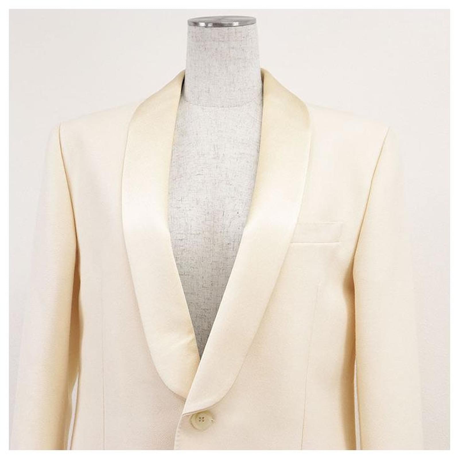 Céline CELINE Tuxedo Wool Mohair Jacket White Cream Rayon ref