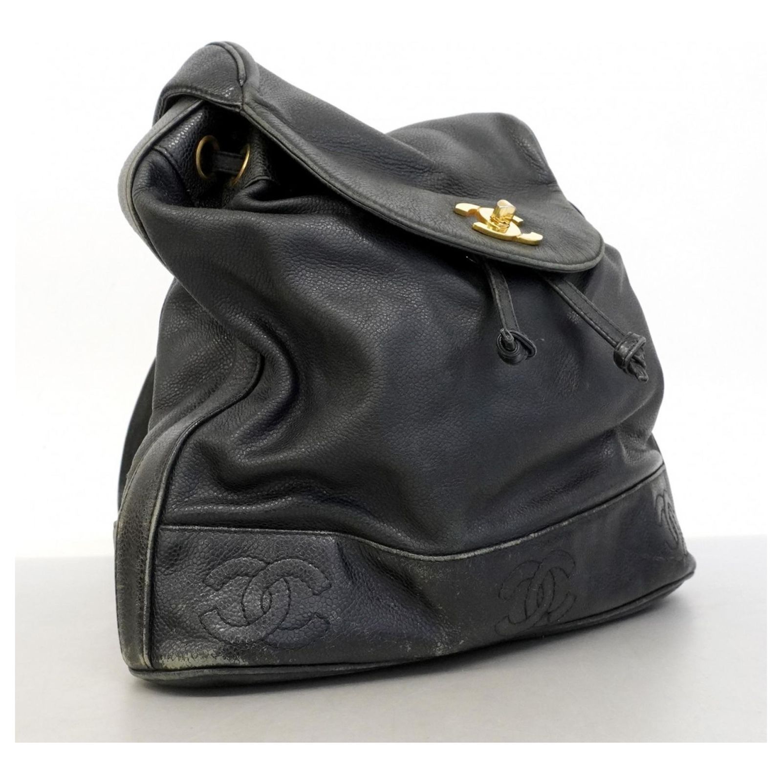 CHANEL Triple Coco Caviar Skin Backpack with Mark, Yellow, 28046 Chanel CHANEL Triple Coco Mark Backpack, Chain Shoulder Bag  main image 3
