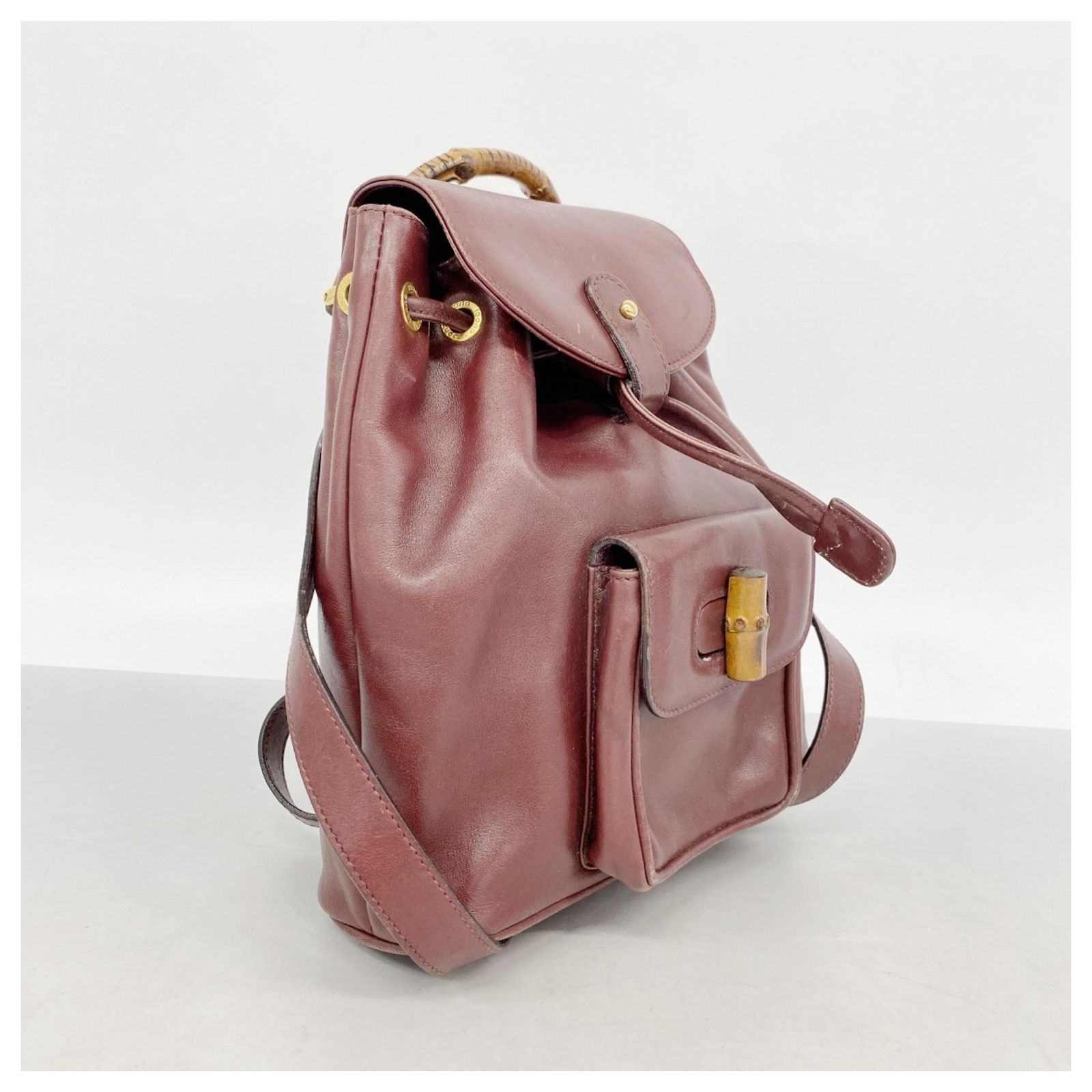 Gucci Bamboo 003 1705 Bordeaux Leather Backpack Dark red ref 