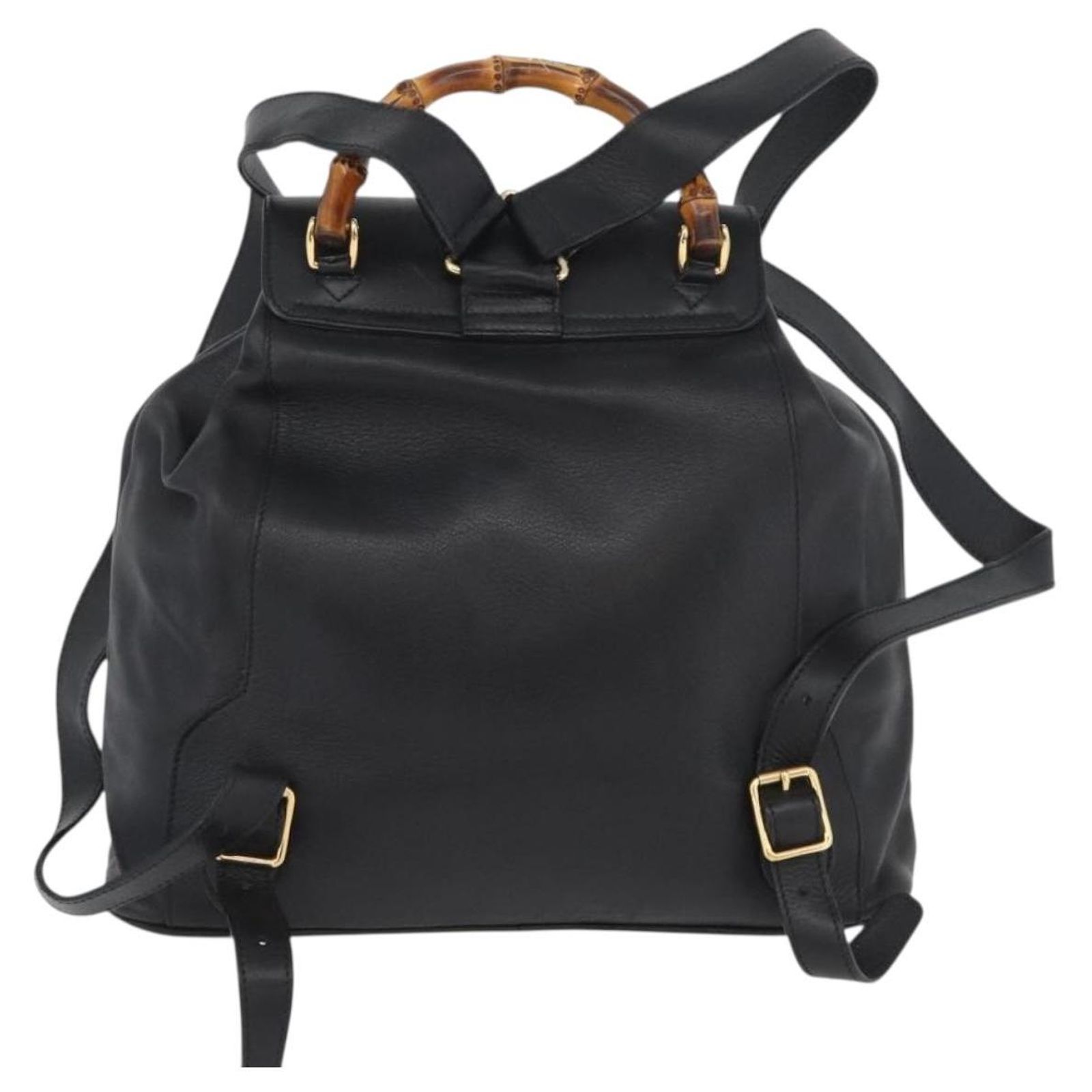 GUCCI Bamboo Backpack Leather Black Gold 003 2058 0016 Auth  display picture 2