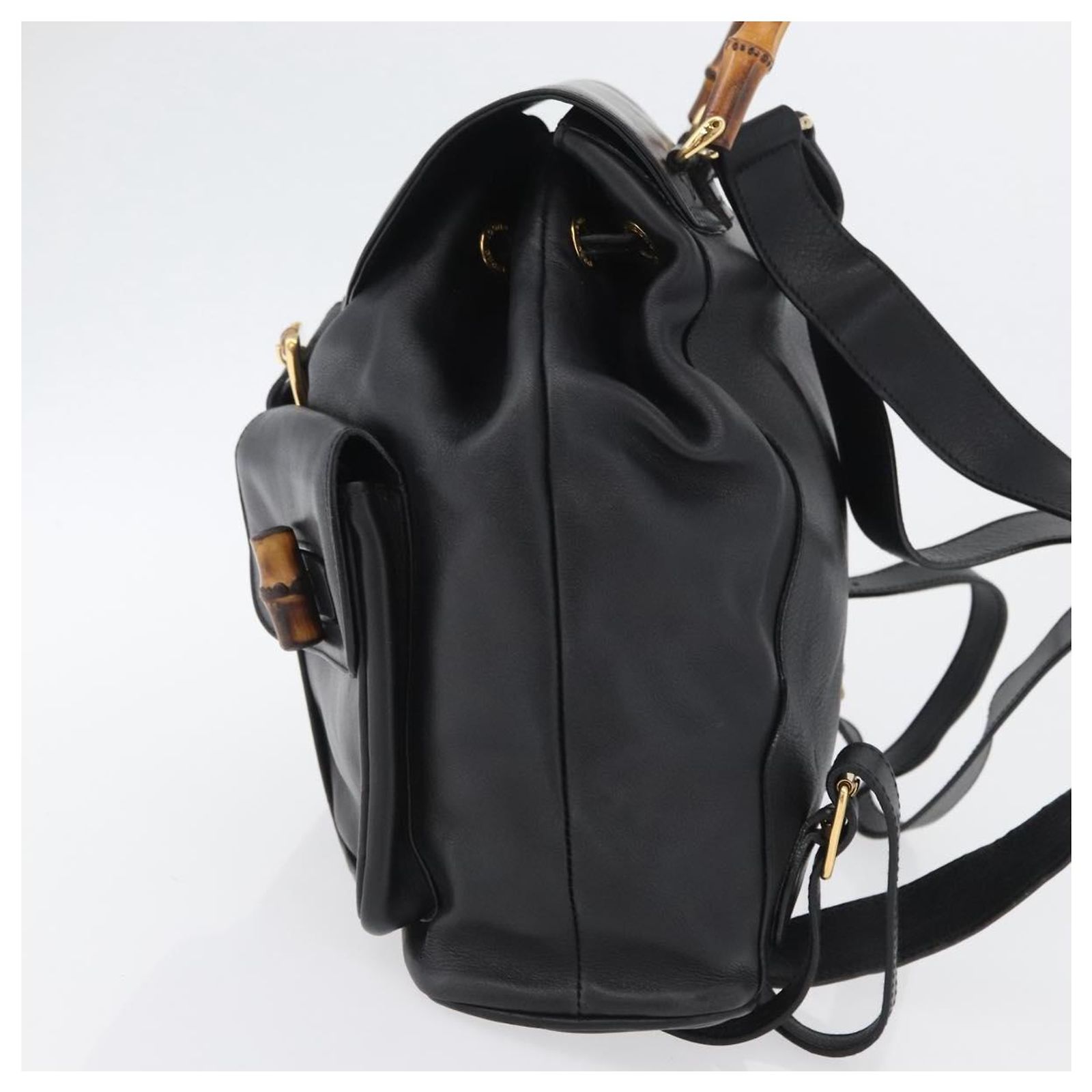 GUCCI Bamboo Backpack Leather Black Gold 003 2058 0016 Auth ka588 GUCCI Bamboo Backpack Leather Black Gold 003 2058 0016 Auth  main image 3