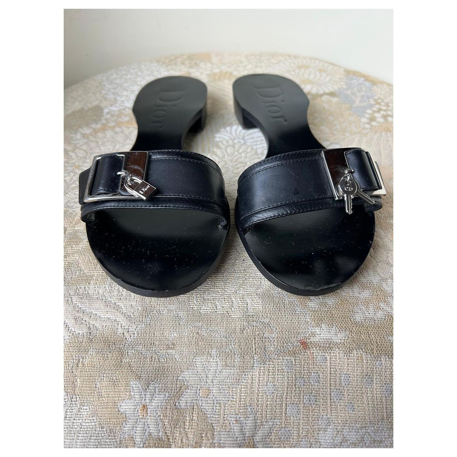 Christian Dior Buckle and Padlock Mules Black Leather ref.2947642