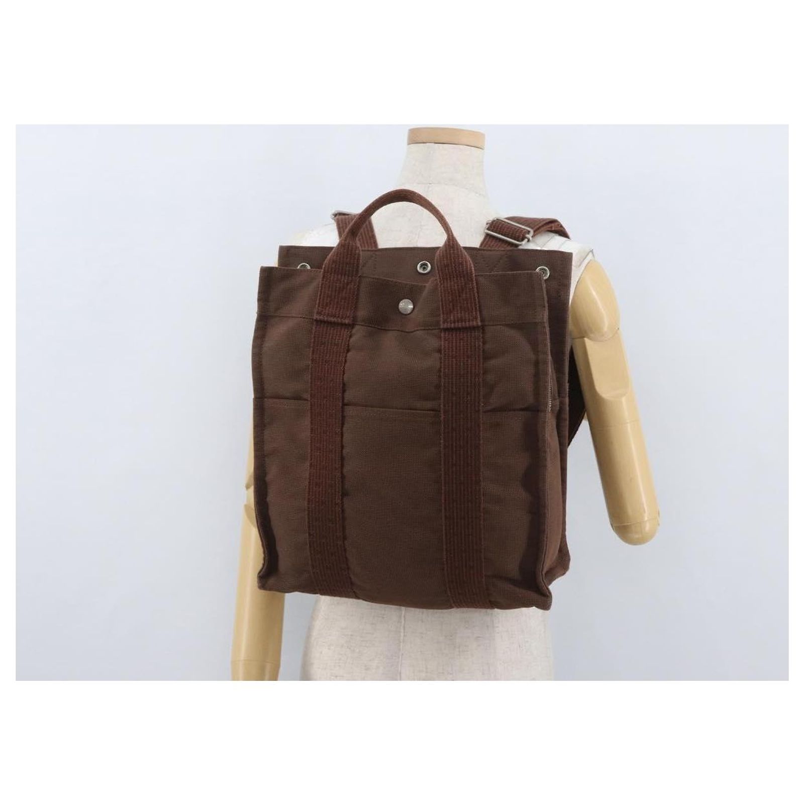 HERMES Her Line Sac A Dos Backpack Canvas Brown Silver Auth ARZ289 Hermès HERMES Her Line Sac A Dos Backpack Canvas Brown  main image 3