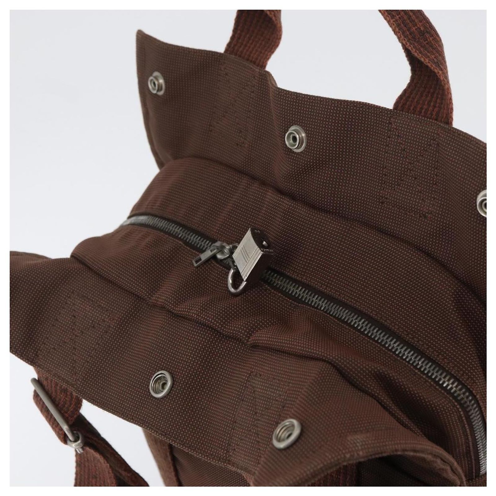 HERMES Her Line Sac A Dos Backpack Canvas Brown Silver Auth ARZ289 Hermès HERMES Her Line Sac A Dos Backpack Canvas Brown  main image 4
