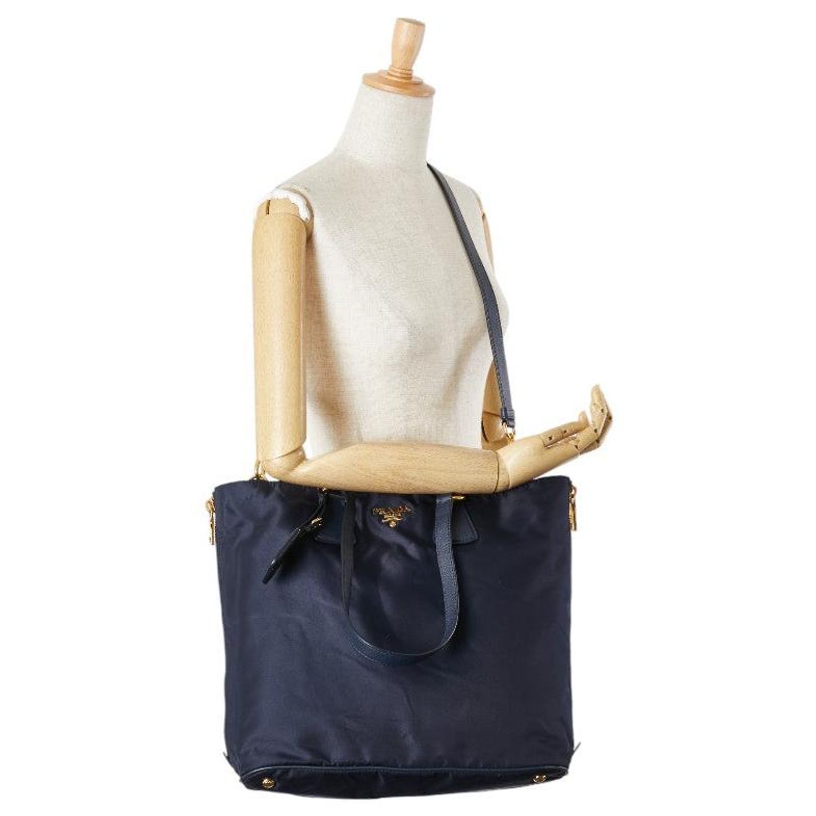 Tote Prada Nylon Leather 2way Bag Blue Navy blue ref.2999326 