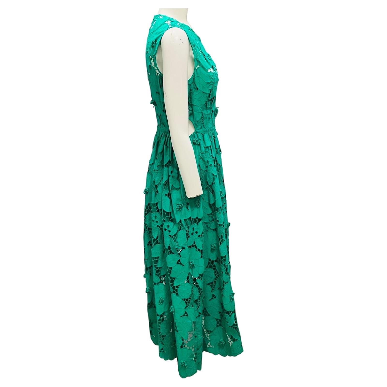 self portrait green lace dress Self Portrait Green Guipure Midi Dress Sizes 4, 8 and 12 JDEX Styles