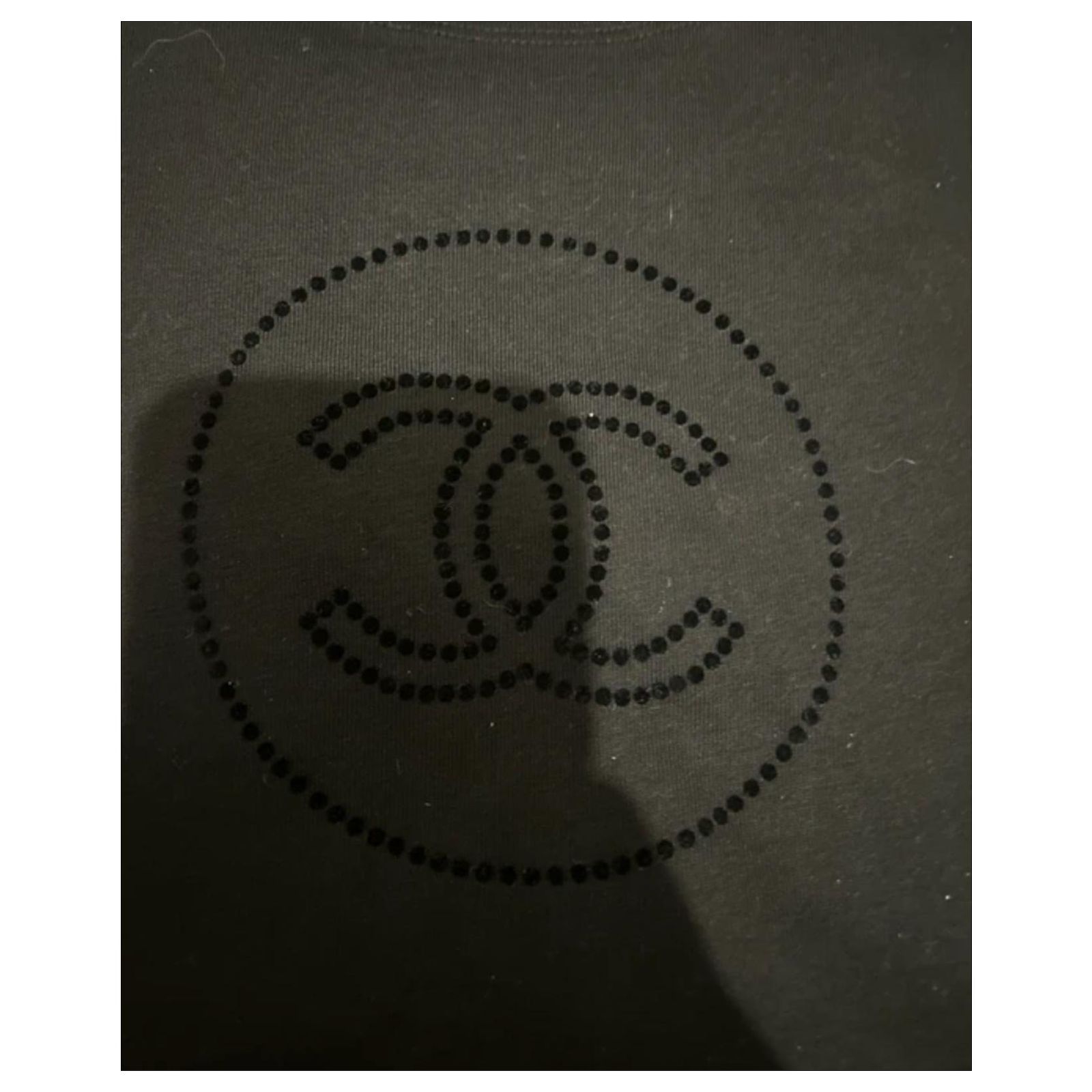 CHANEL New Black T-shirt Chanel CC Logo Flok TM Cotton ref.3026795