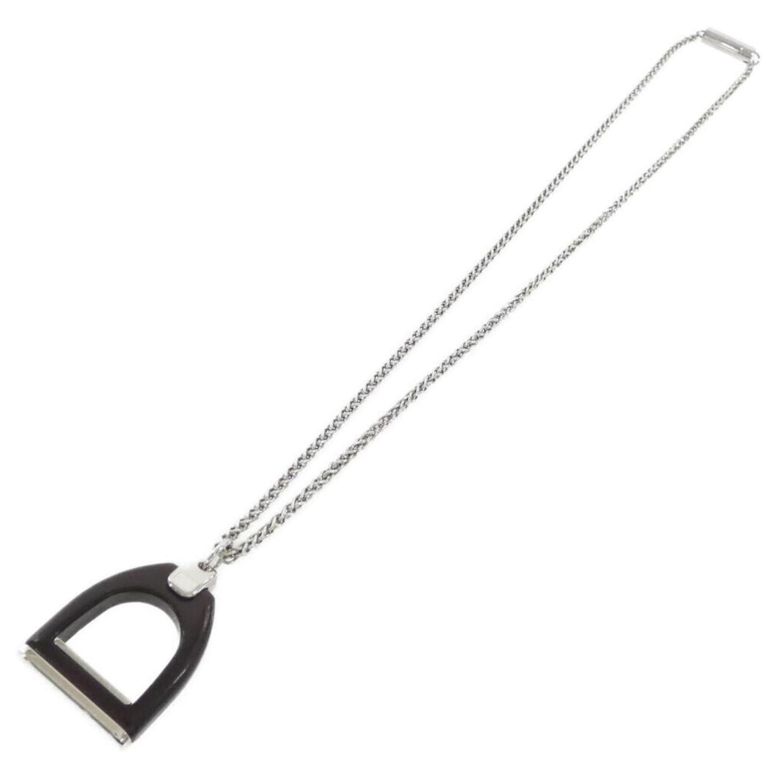 Hermès Hermes Etrier Vulcanium Necklace Brown Silvery ref.3044632 