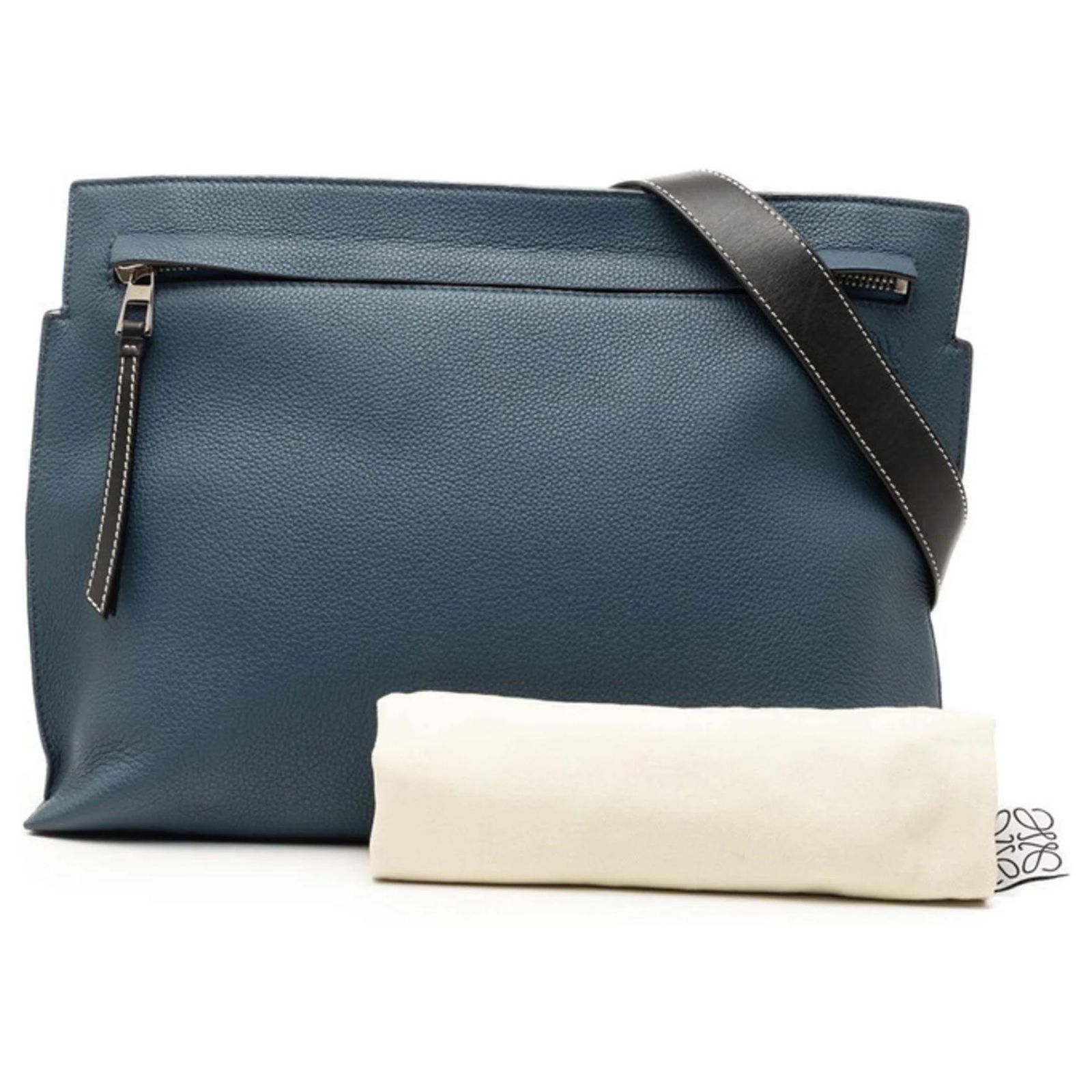 Loewe Anagram T Messenger Bag Navy blue Leather ref.3052903 - Joli 