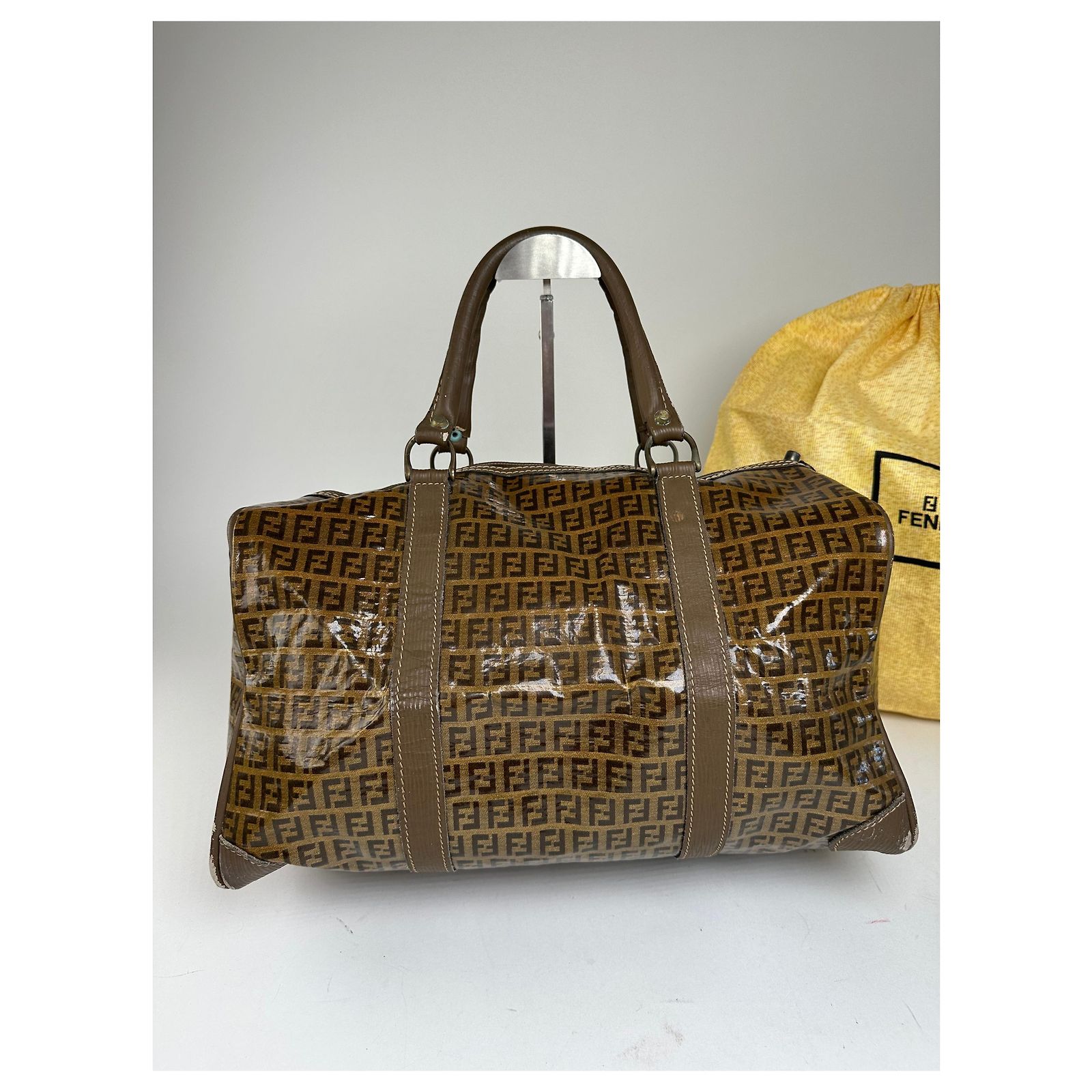 Vintage Fendi Roma Zucca FF Monogram Coated Canvas Boston Bag