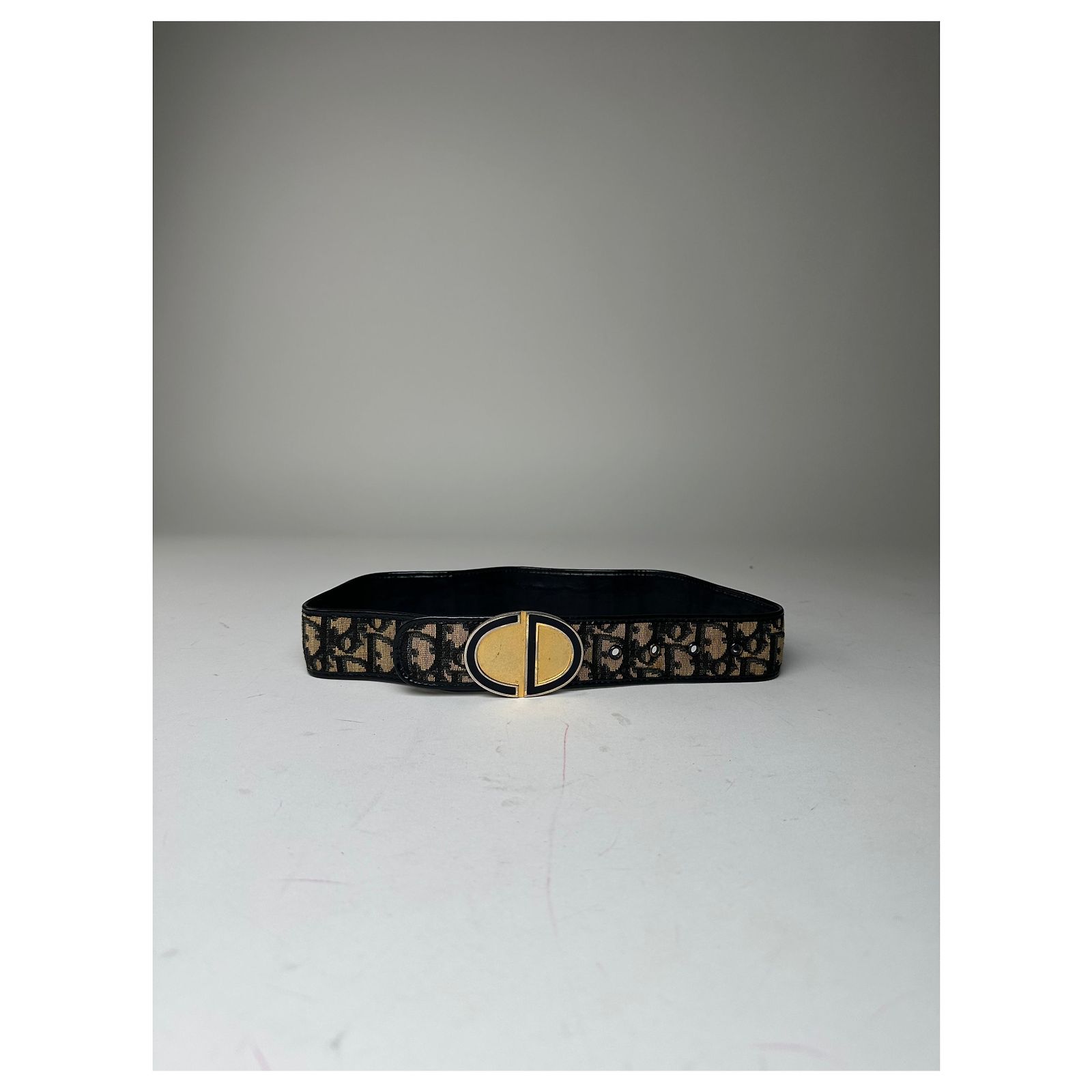 ?Dior Navy & Tan Oblique Signature Belt with Gold Buckle ?? Reversible Dior Oblique Belt Black and Craie Smooth Calfskin  main image 3