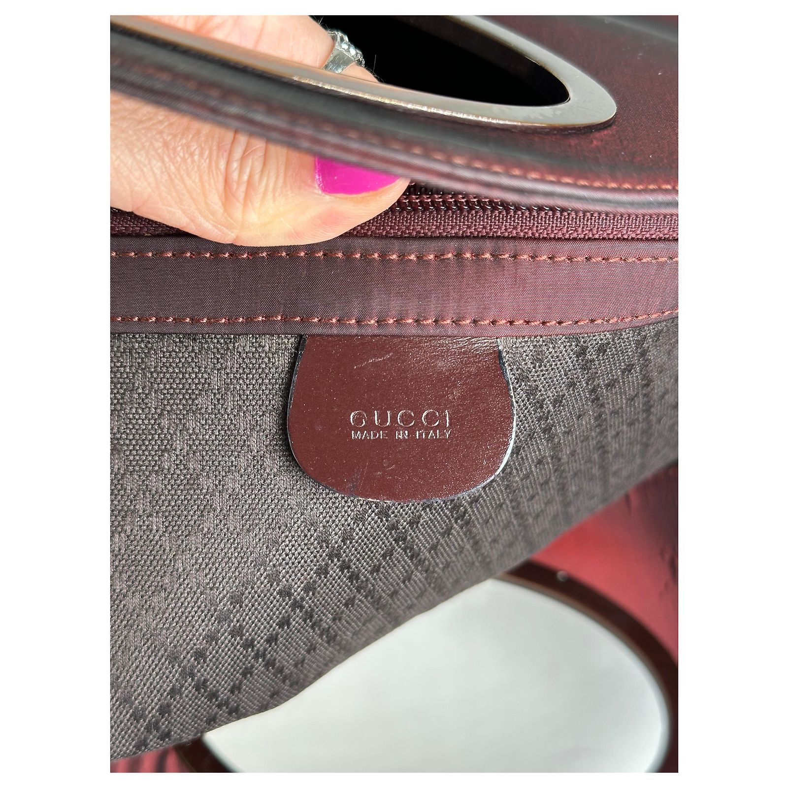 Vintage Gucci Satin Cut-Out Handle Tote Bag Burgundy Dark red 
