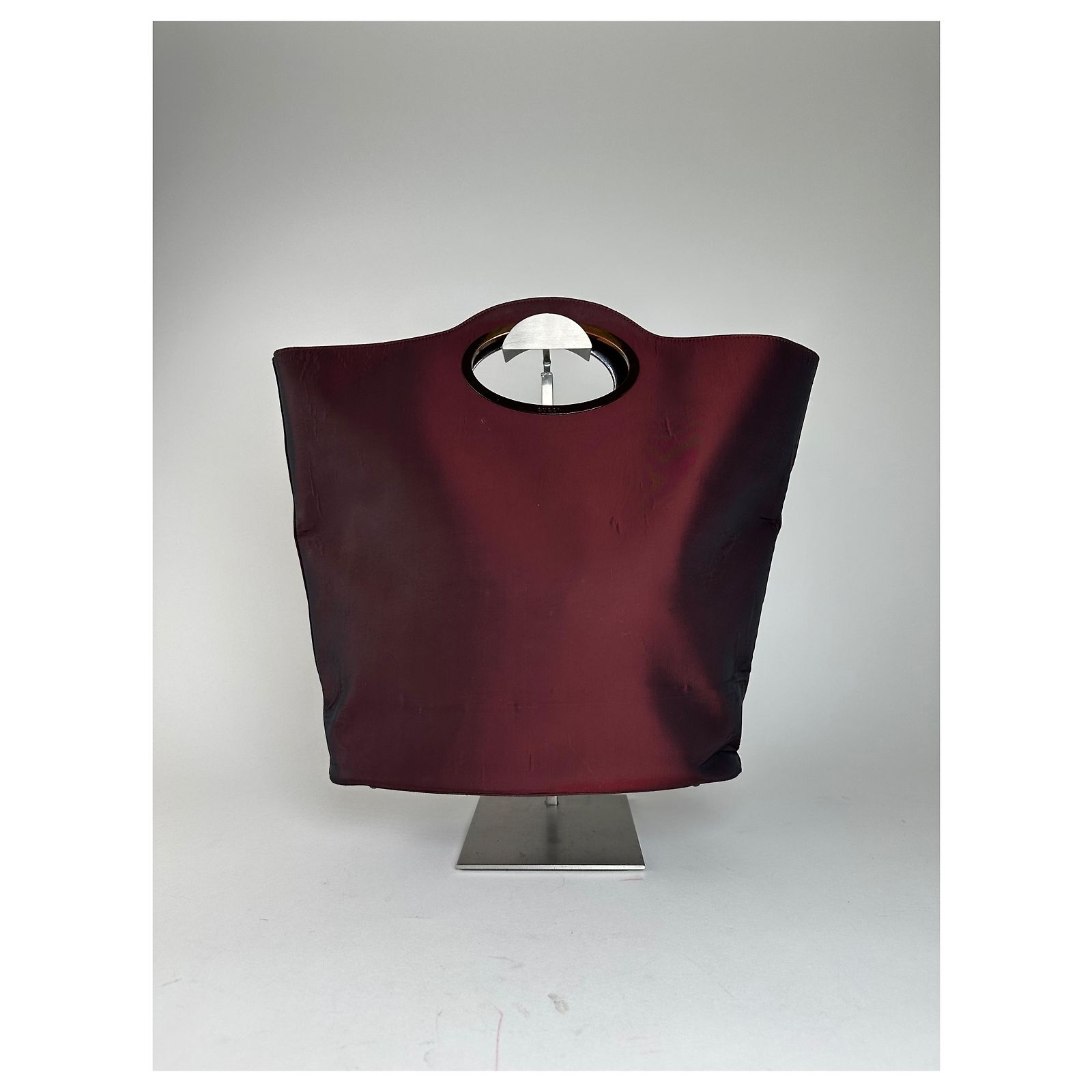 Vintage Gucci Satin Cut-Out Handle Tote Bag Burgundy Dark red 