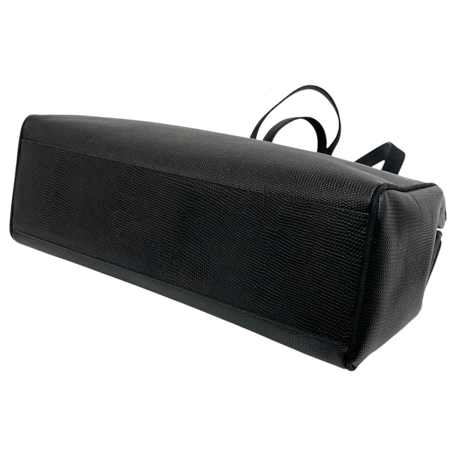 Salvatore Ferragamo Ferragamo Black Lizard Embossed Leather Vara 