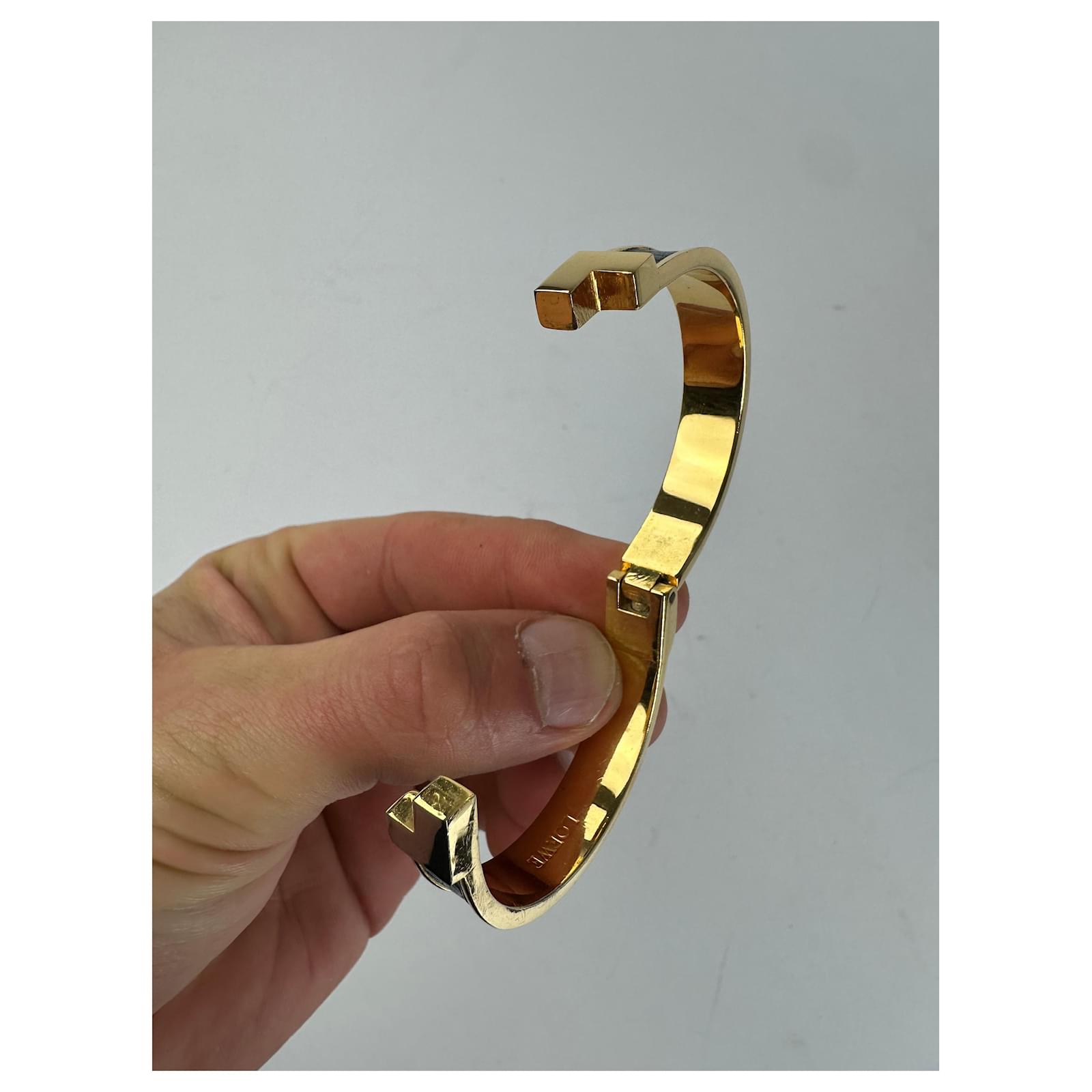 Vintage Loewe Anagram Hinged Bangle Bracelet Gold-Tone Black