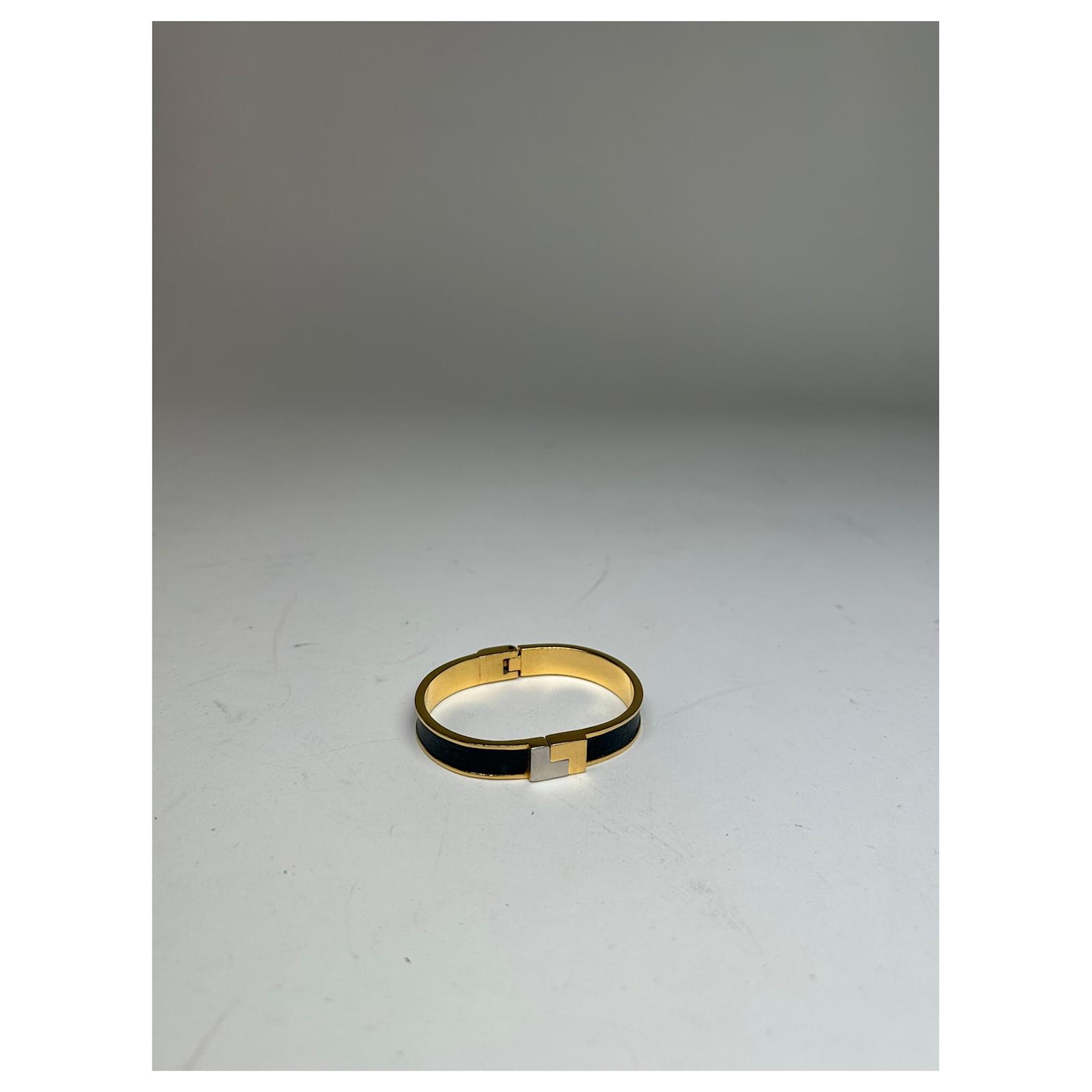 Vintage Loewe Anagram Hinged Bangle Bracelet Gold-Tone Black