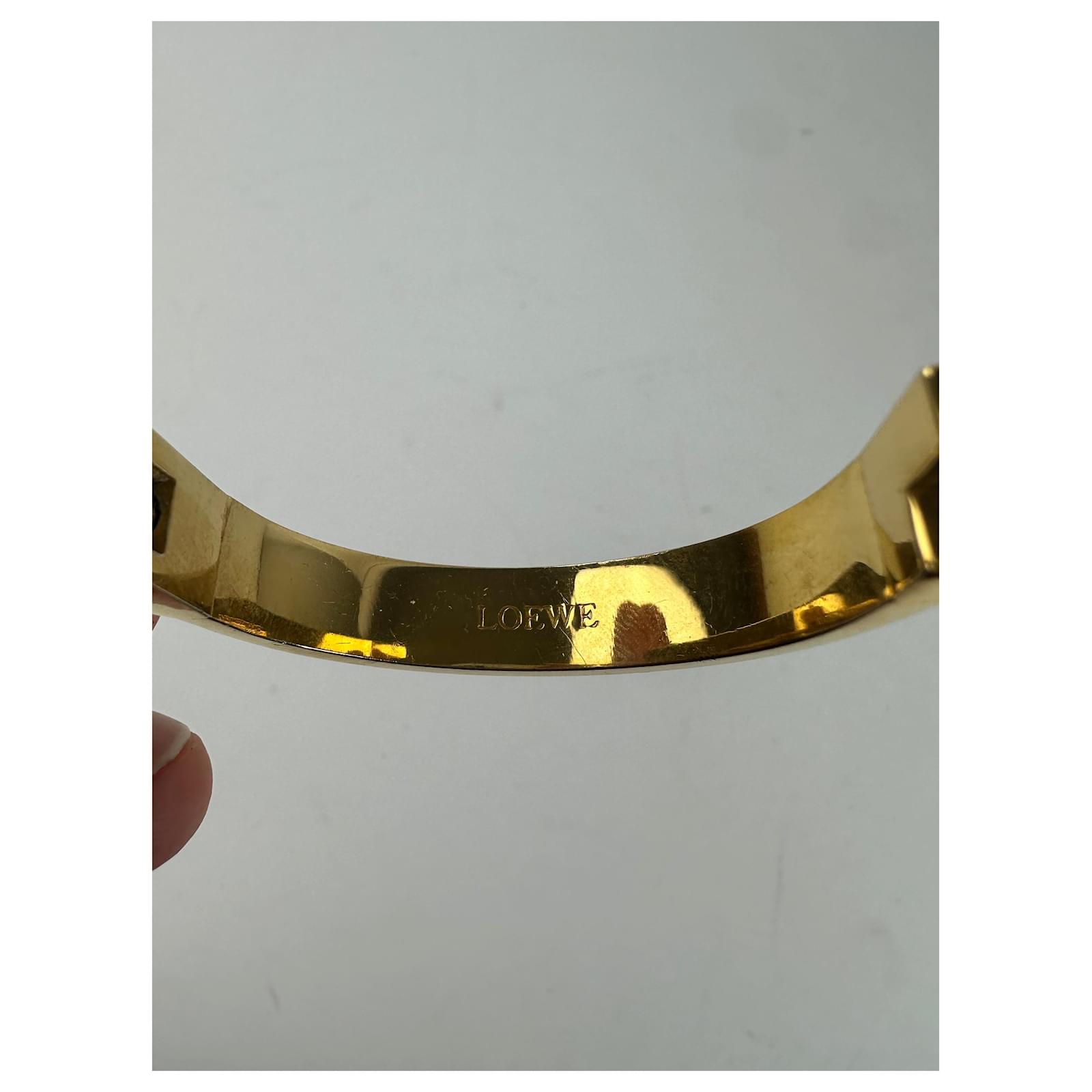 Vintage Loewe Anagram Hinged Bangle Bracelet Gold-Tone Black