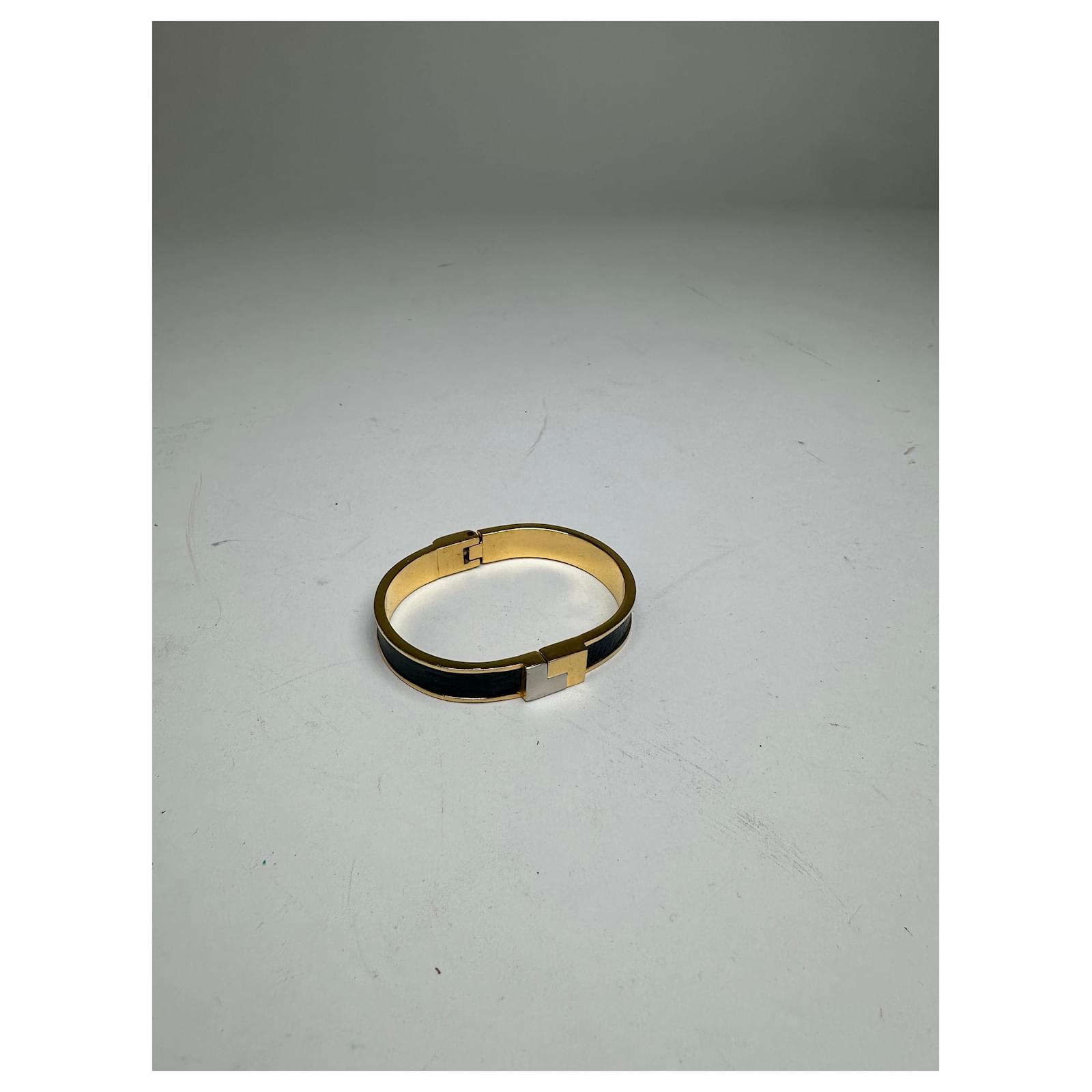 Vintage Loewe Anagram Hinged Bangle Bracelet Gold-Tone Black