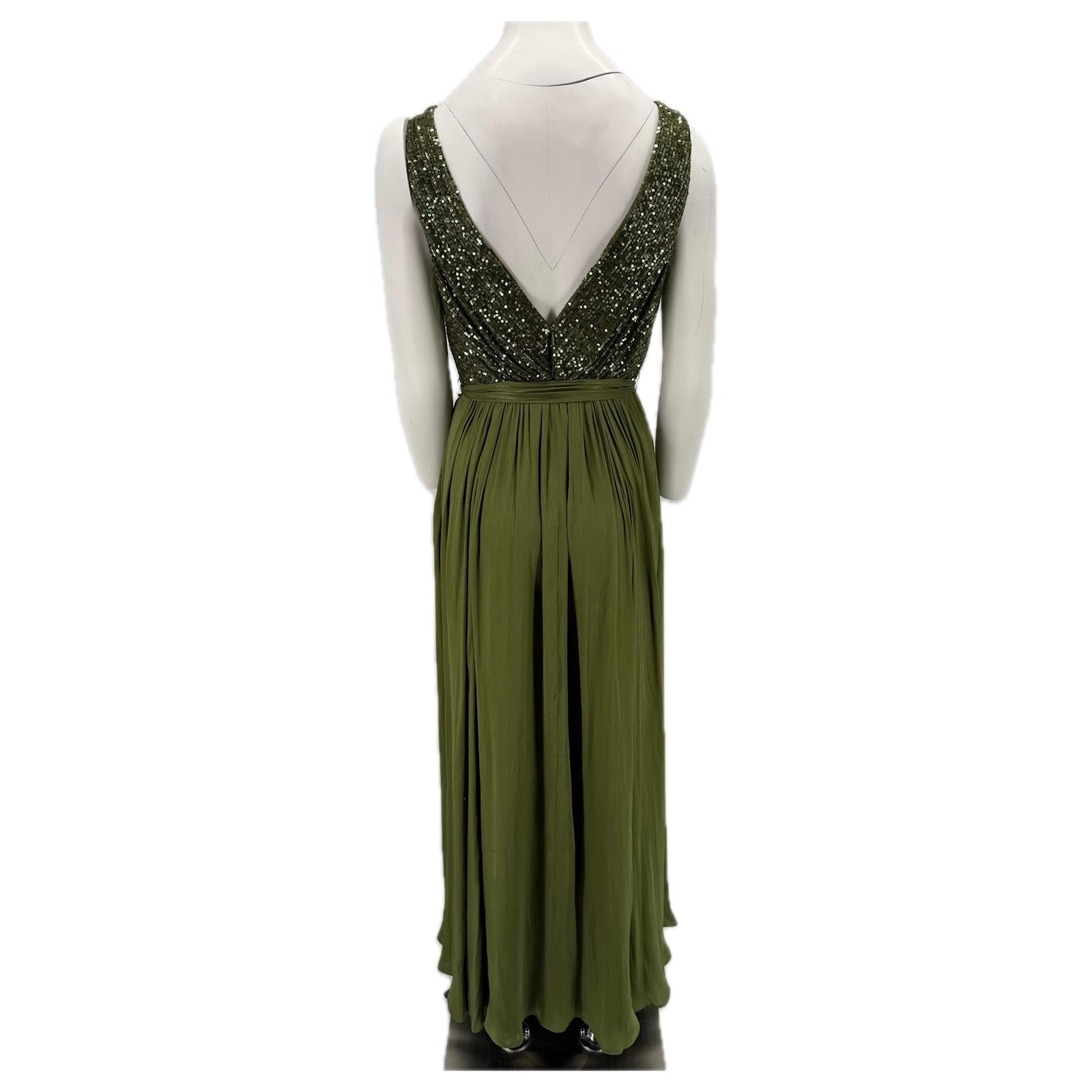 badgley mischka emerald sequin dress Badgley Mischka Belle Isla Sequin Mock Neck Front Slit Emerald Silhouette Size 0