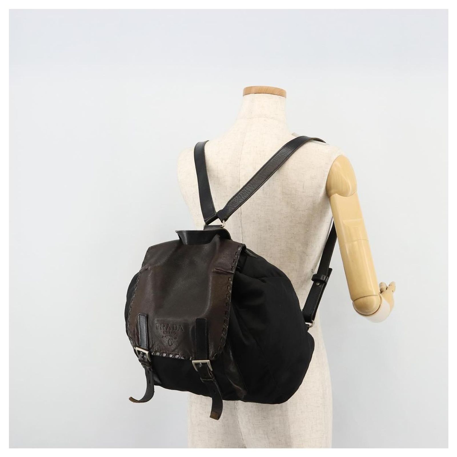 PRADA Backpack Nylon Silver Black Auth bs33519 PRADA Backpack Nylon Black Silver Auth 180688A Silvery ref  main image 3