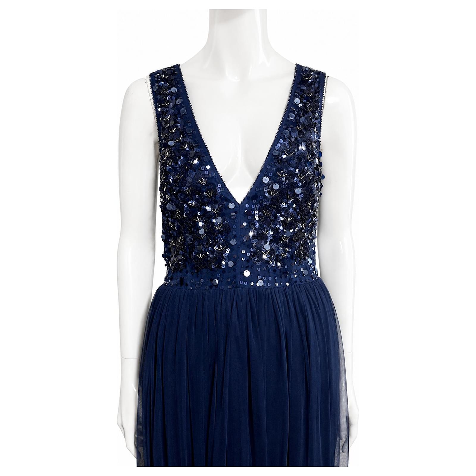 jenny packham navy blue dress Jenny Packham Navy Blue Silk Beaded Low Back Gown