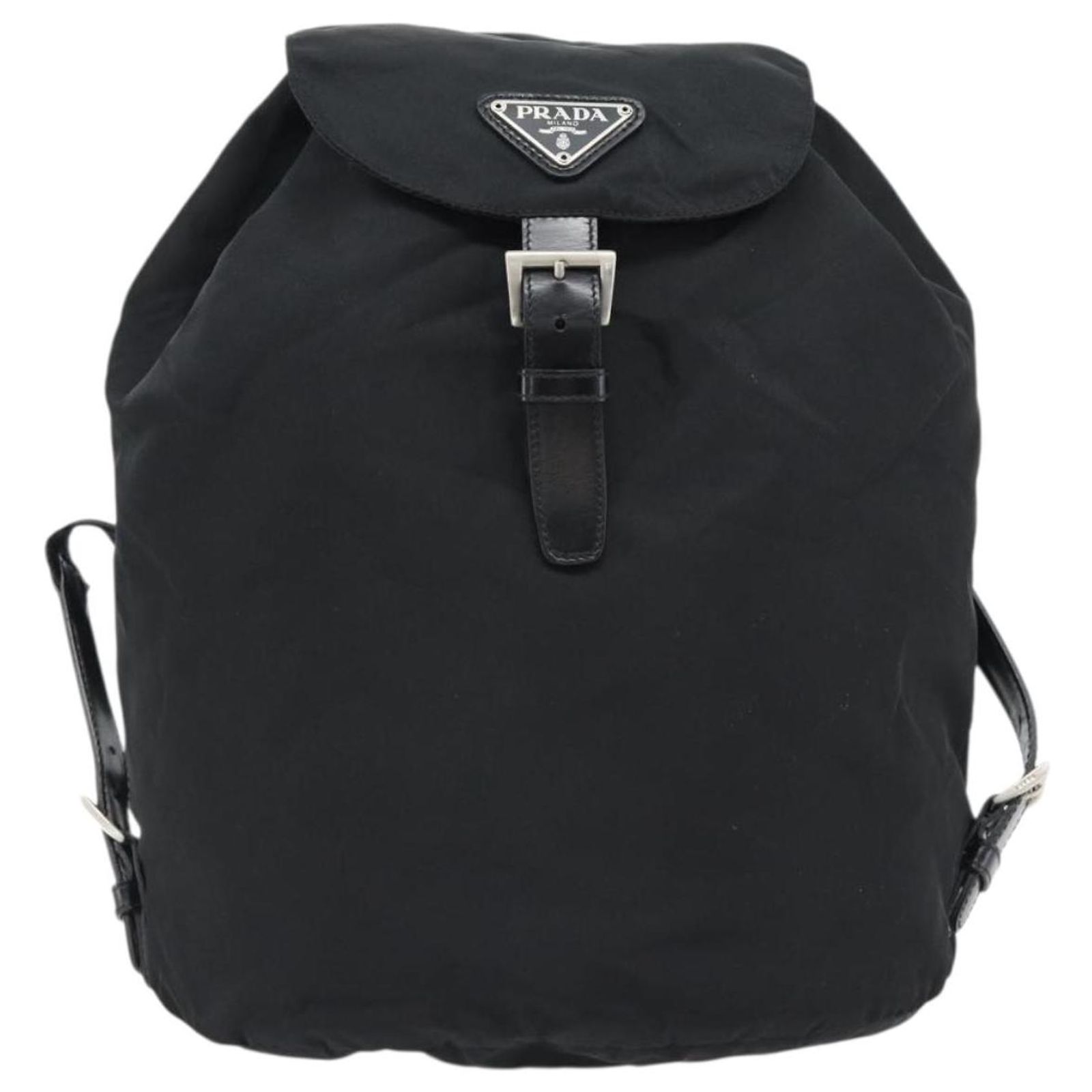 PRADA Backpack Nylon Black Silver Auth 180688A Silvery ref 