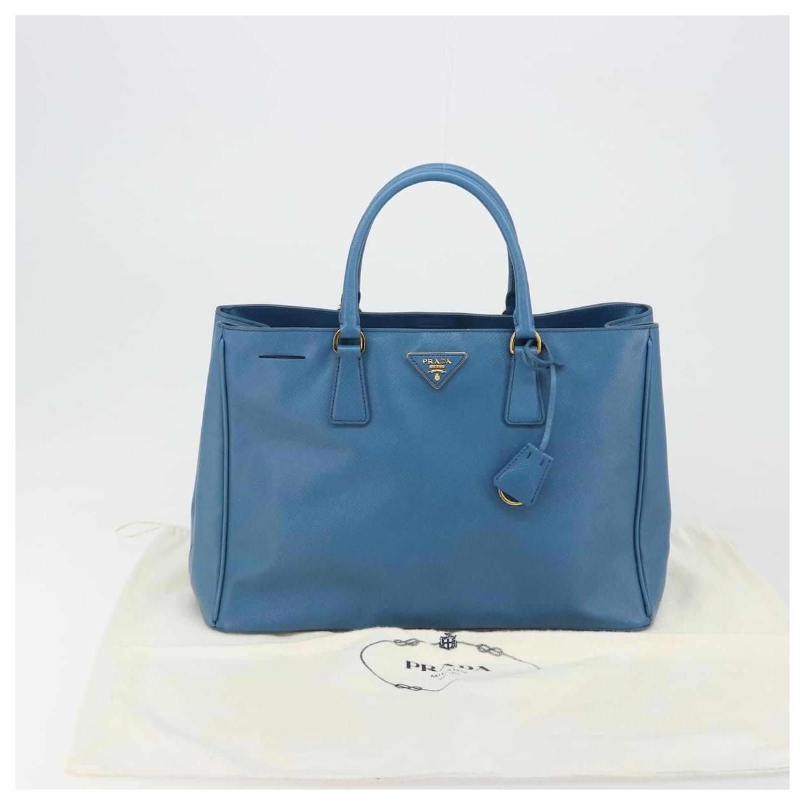 PRADA Galleria Hand Bag Safiano Leather Blue Gold Auth 182011V
