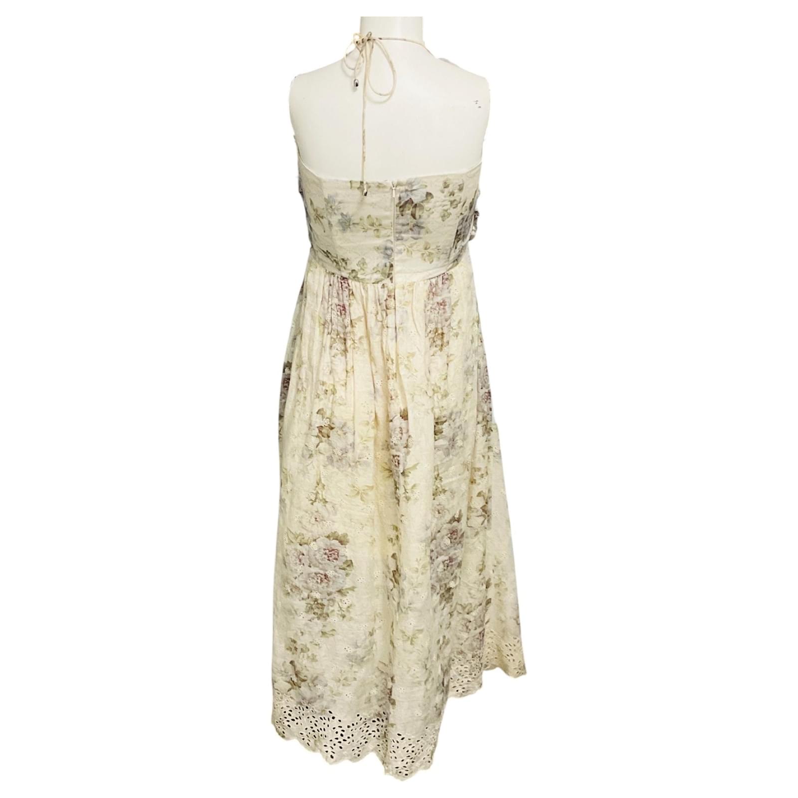 Zimmermann Beige Multi Floral Printed Cut-Out Detail Linen Midi Dress ref.3137187 - Joli Closet Zimmermann Beige Multi Floral Printed Cut-Out Detail Linen Midi Dress ref.3137187 - Joli Closet