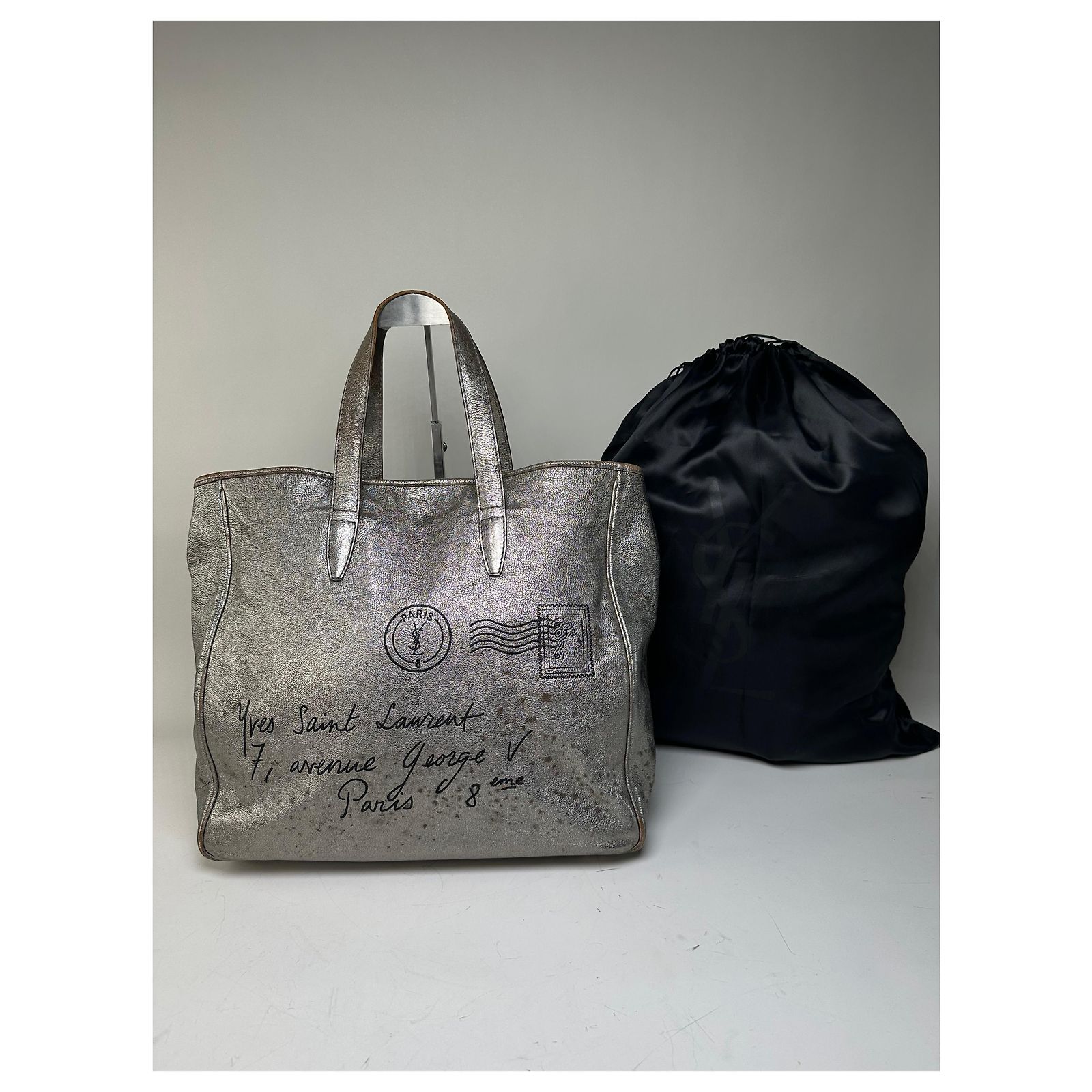 Yves Saint Laurent Vintage Saint Laurent Leather Tote Bag Silver c 