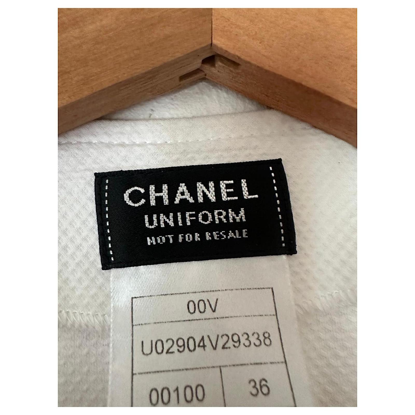 Chanel Uniform White Zipped Jacket Black Cotton Elastane ref