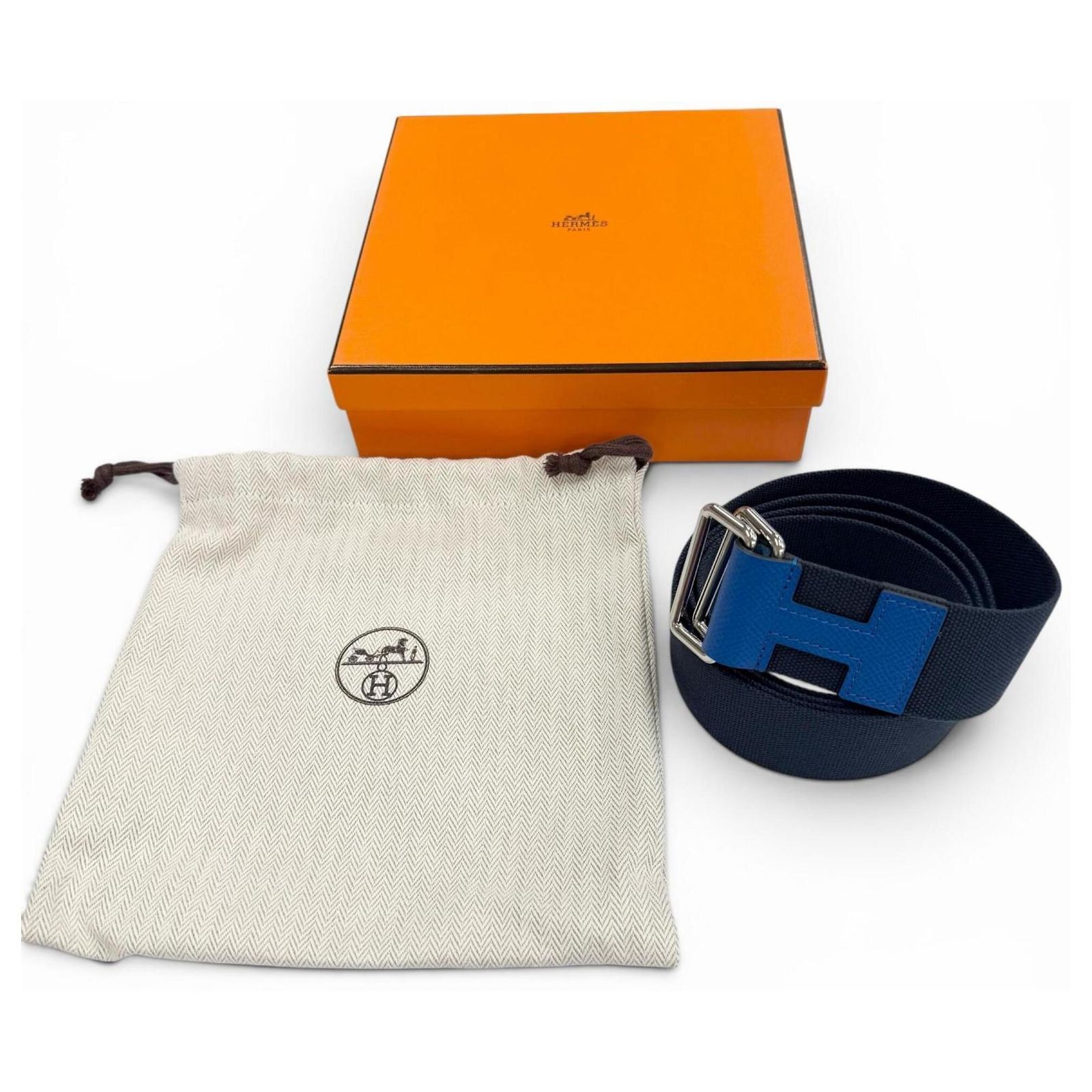 Hermes Nomad Canvas Veau Motif Belt Navy Blue Hermès Hermes Nomade Canvas and Epsom Leather Belt Blue Navy  main image 2