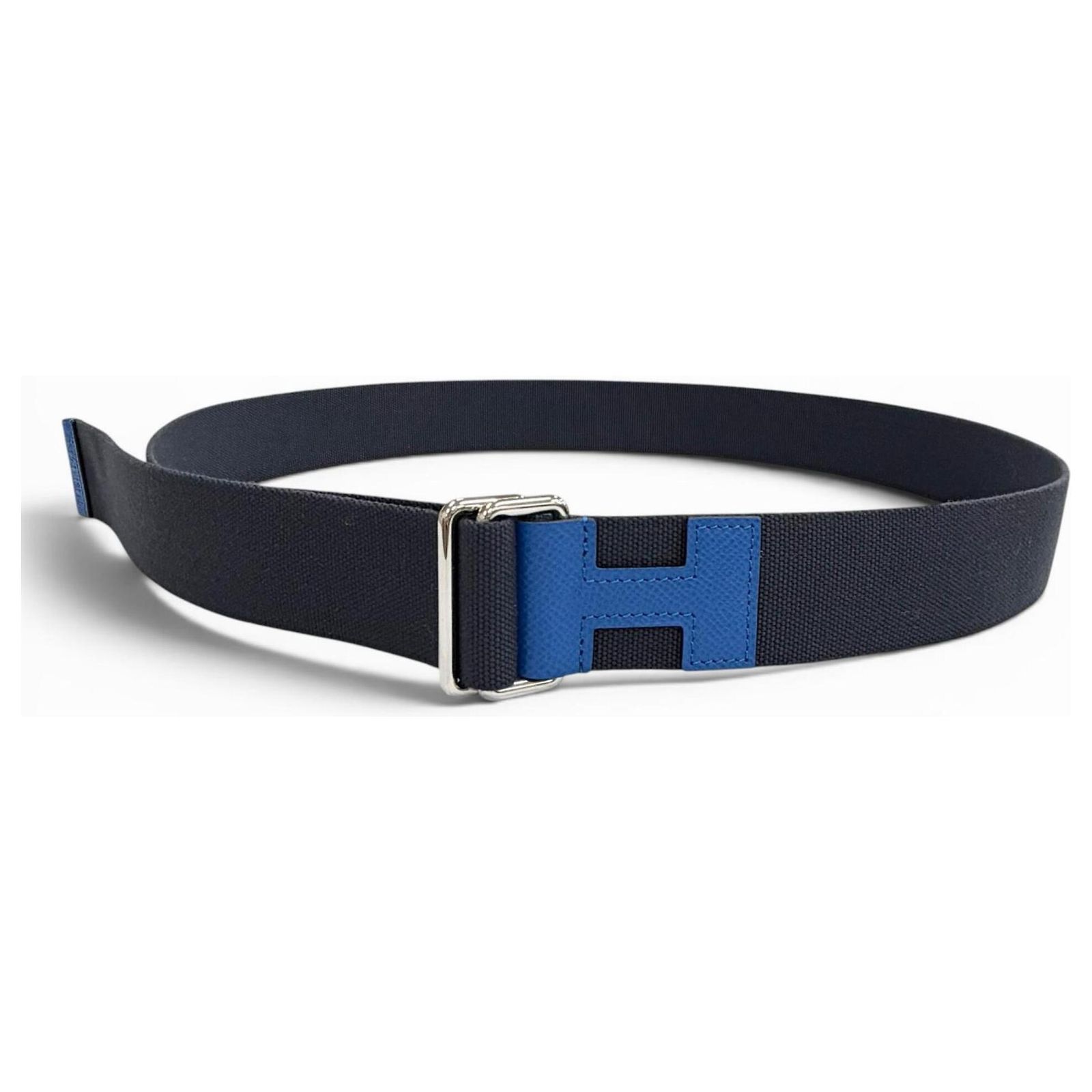 Hermes Nomad Canvas Veau Motif Belt Navy Blue Hermès Hermes Nomade Canvas and Epsom Leather Belt Blue Navy  main image 3