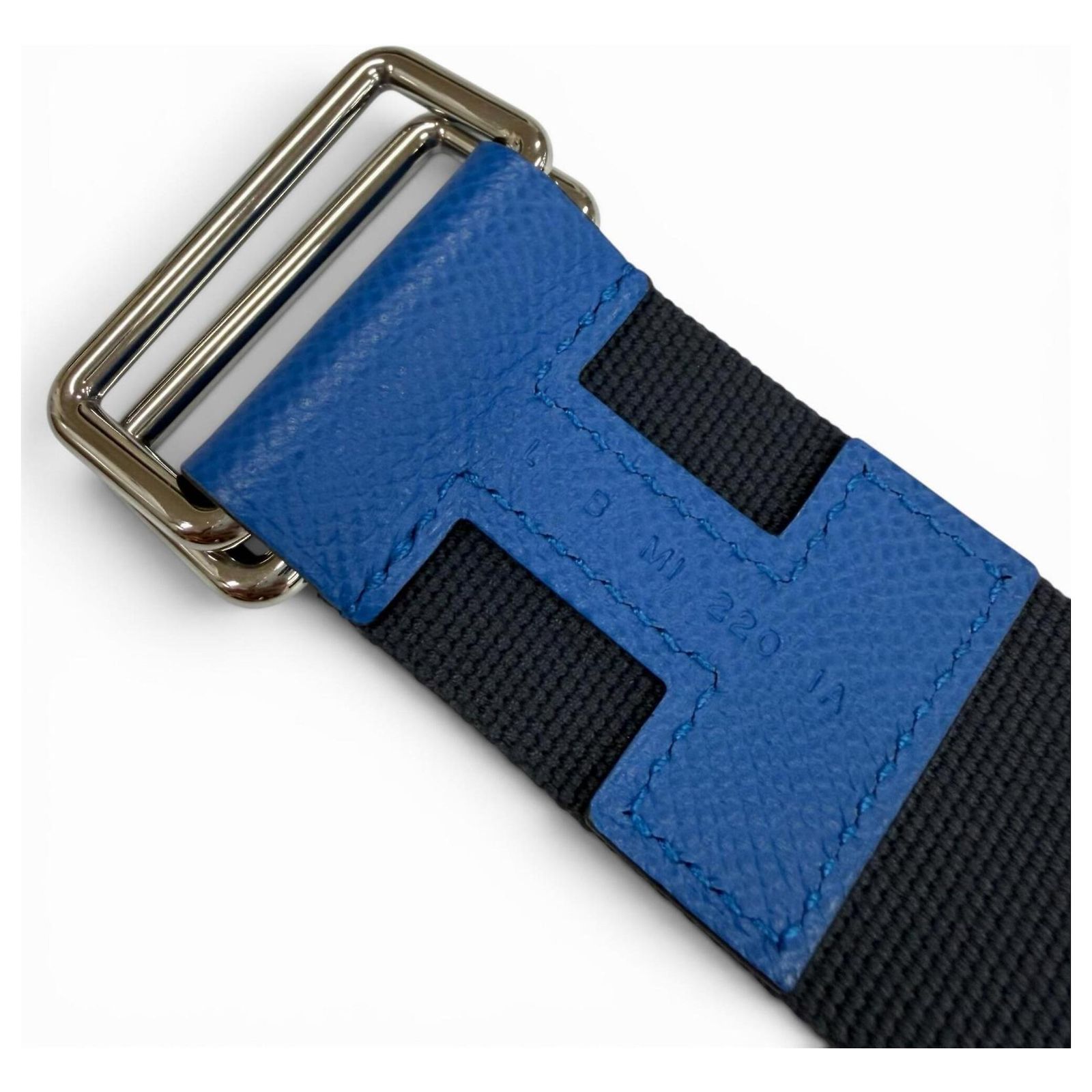 Hermès Hermes Nomade Canvas and Epsom Leather Belt Blue Navy 