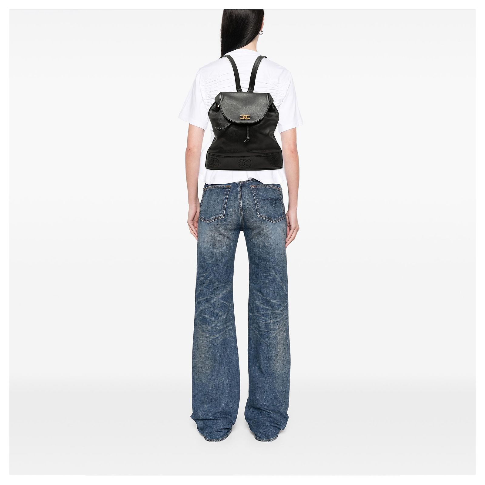 Chanel Backpack Triple CC Logo Black Caviar Leather Coco CHANEL - Black Caviar Triple CC Backpack – Camellia Vintage  main image 3