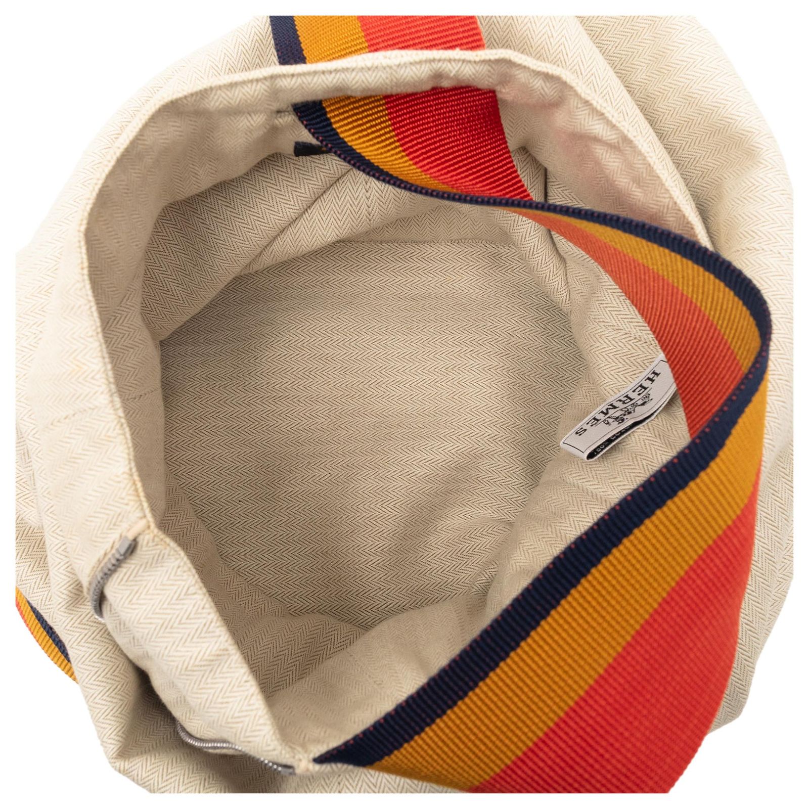 Hermès White Toile Chevron Cavalier Sling Bag Cream Cloth  display picture 3