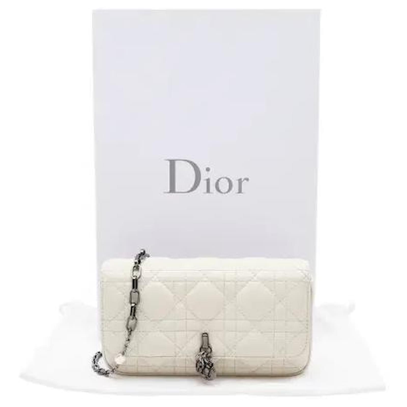 Lady Dior Phone Pouch White Lambskin ref.3178989 - Joli Closet