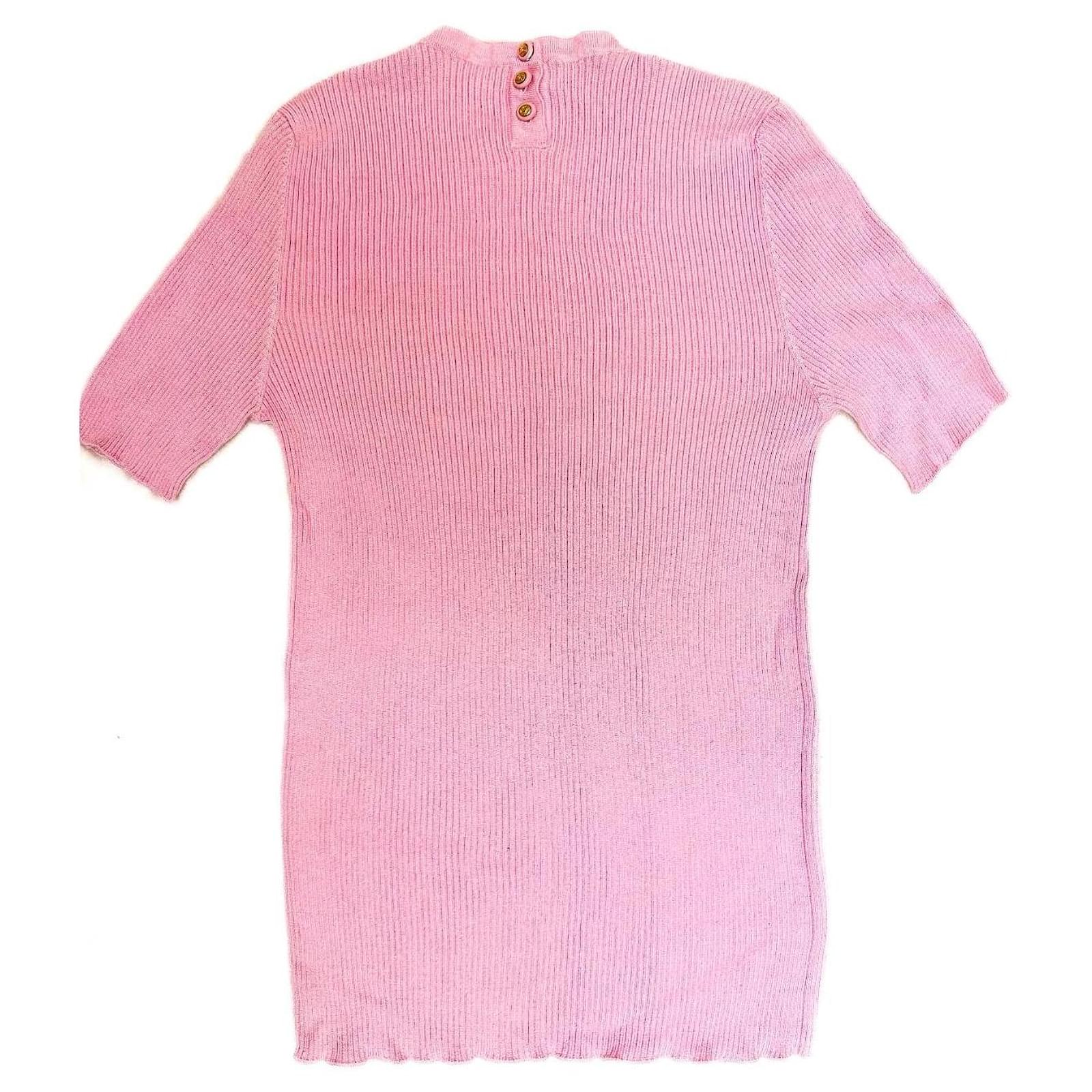 Chanel Boutique Pink Short-Sleeved Knit Top Viscose ref.JC3188281