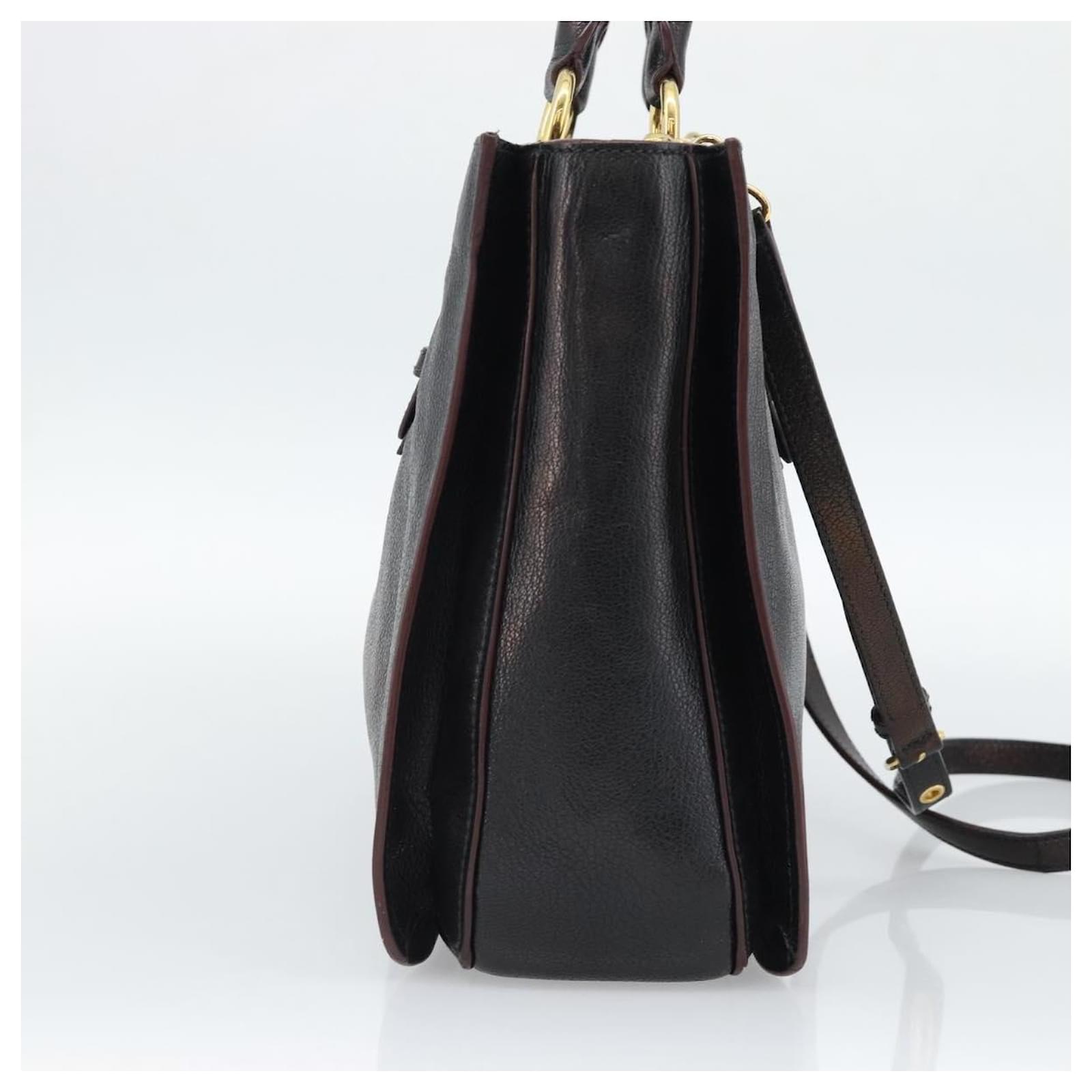 Miu Miu Madras Hand Bag Leather 2way Black Gold Auth 187556A