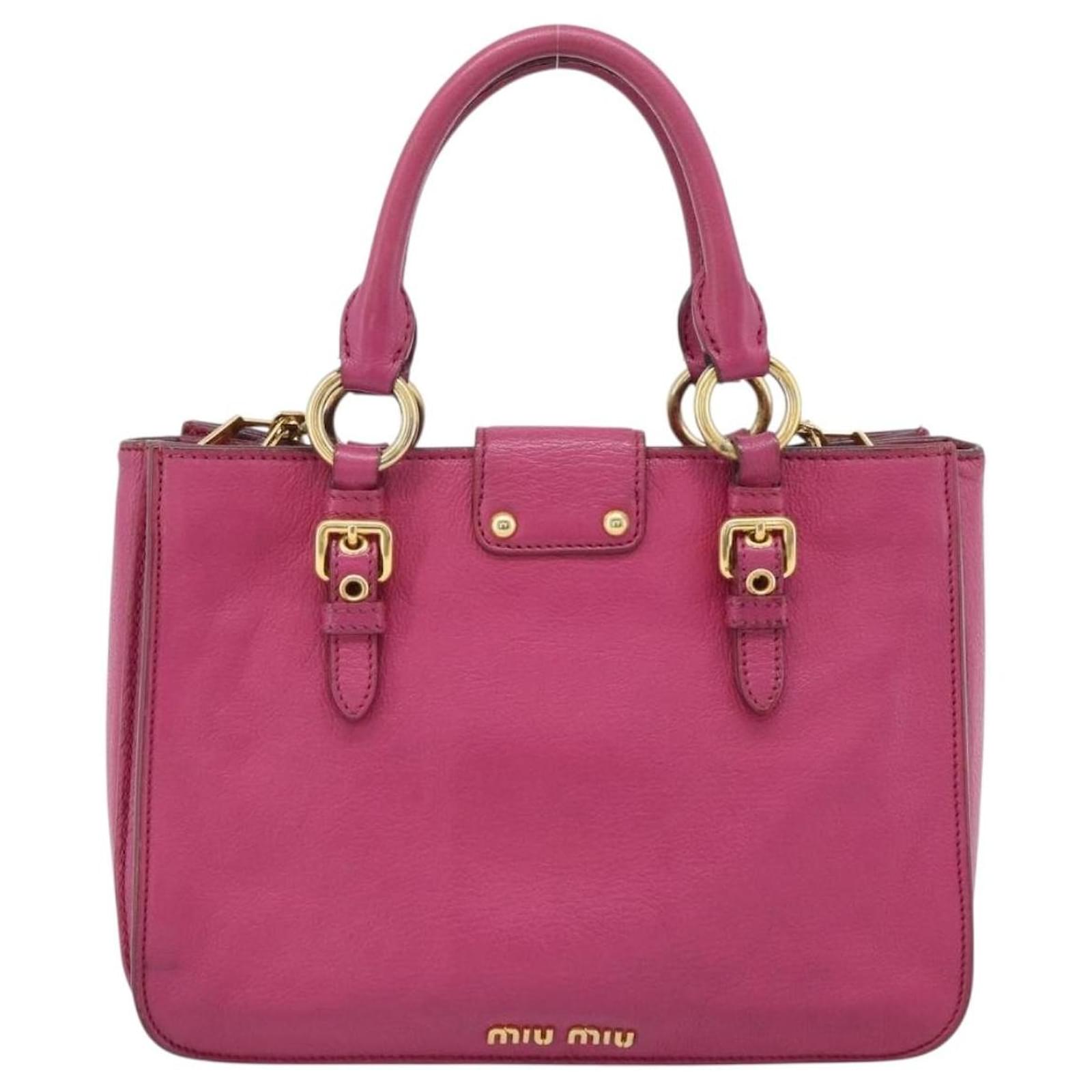 Miu Miu Madras Hand Bag Leather 2way Pink Gold Auth 187558A Golden