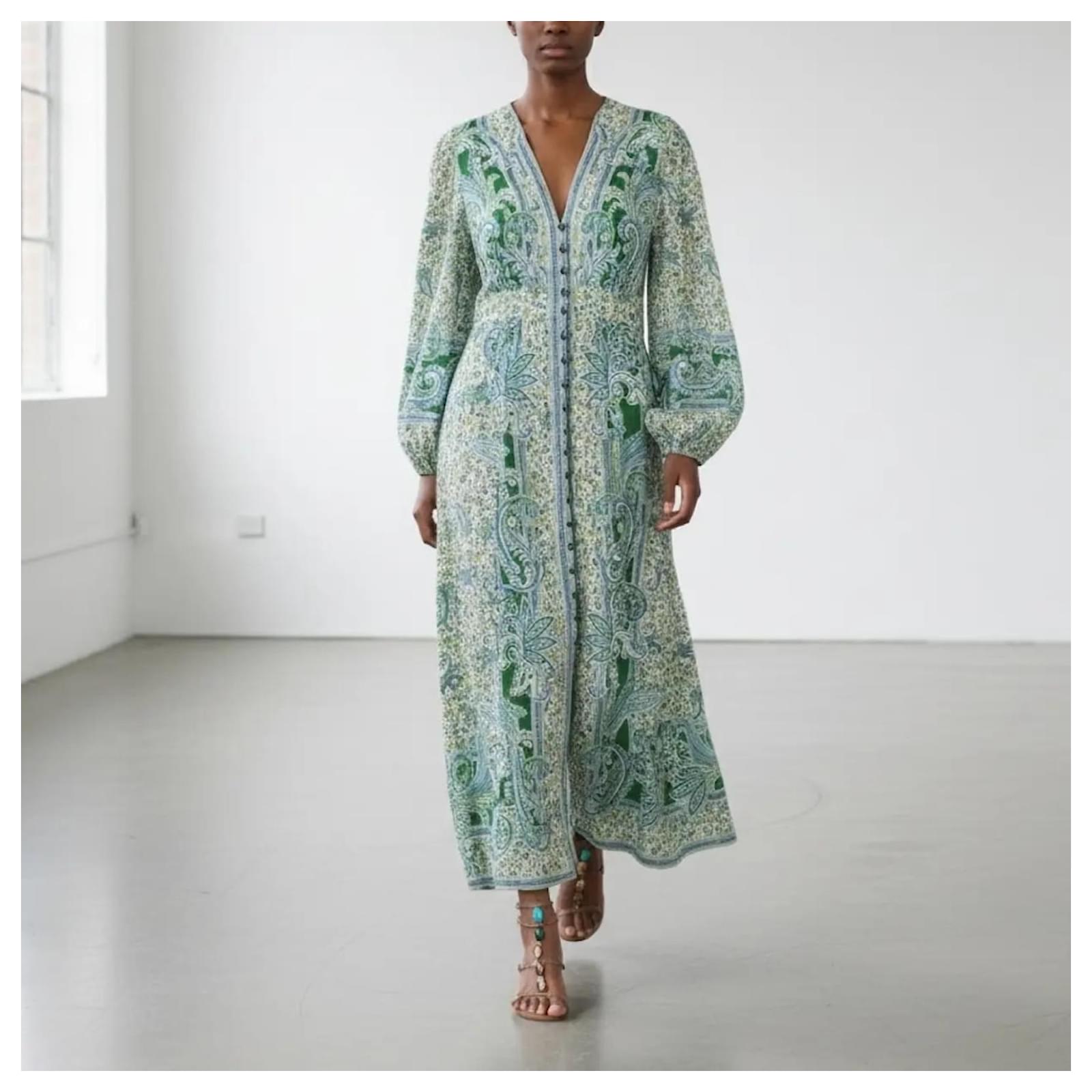 zimmermann green paisley dress Green Paisley Ottie Plunge Midi Dress