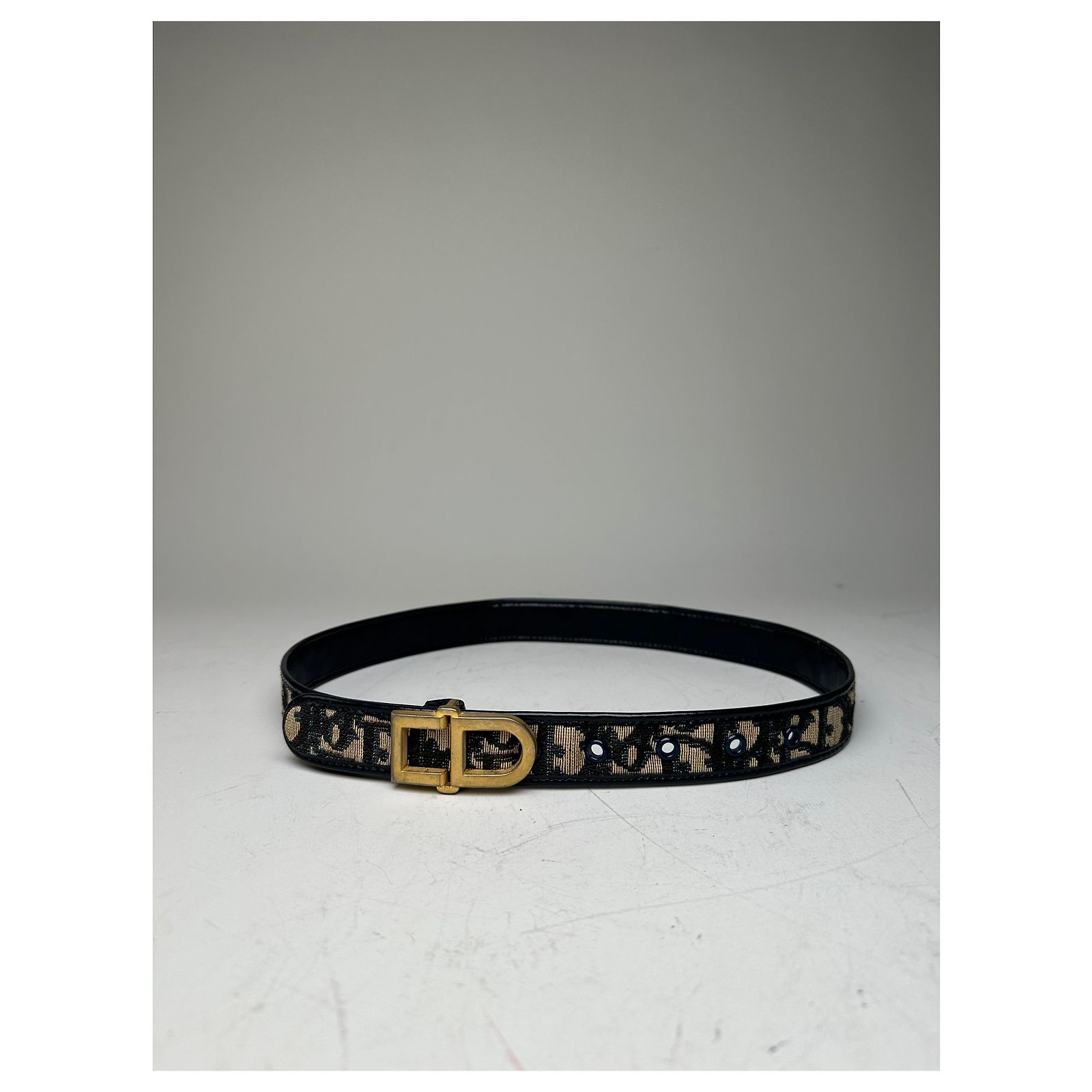 Vintage Dior Oblique Canvas Logo Belt Black Beige Gold  display picture 2
