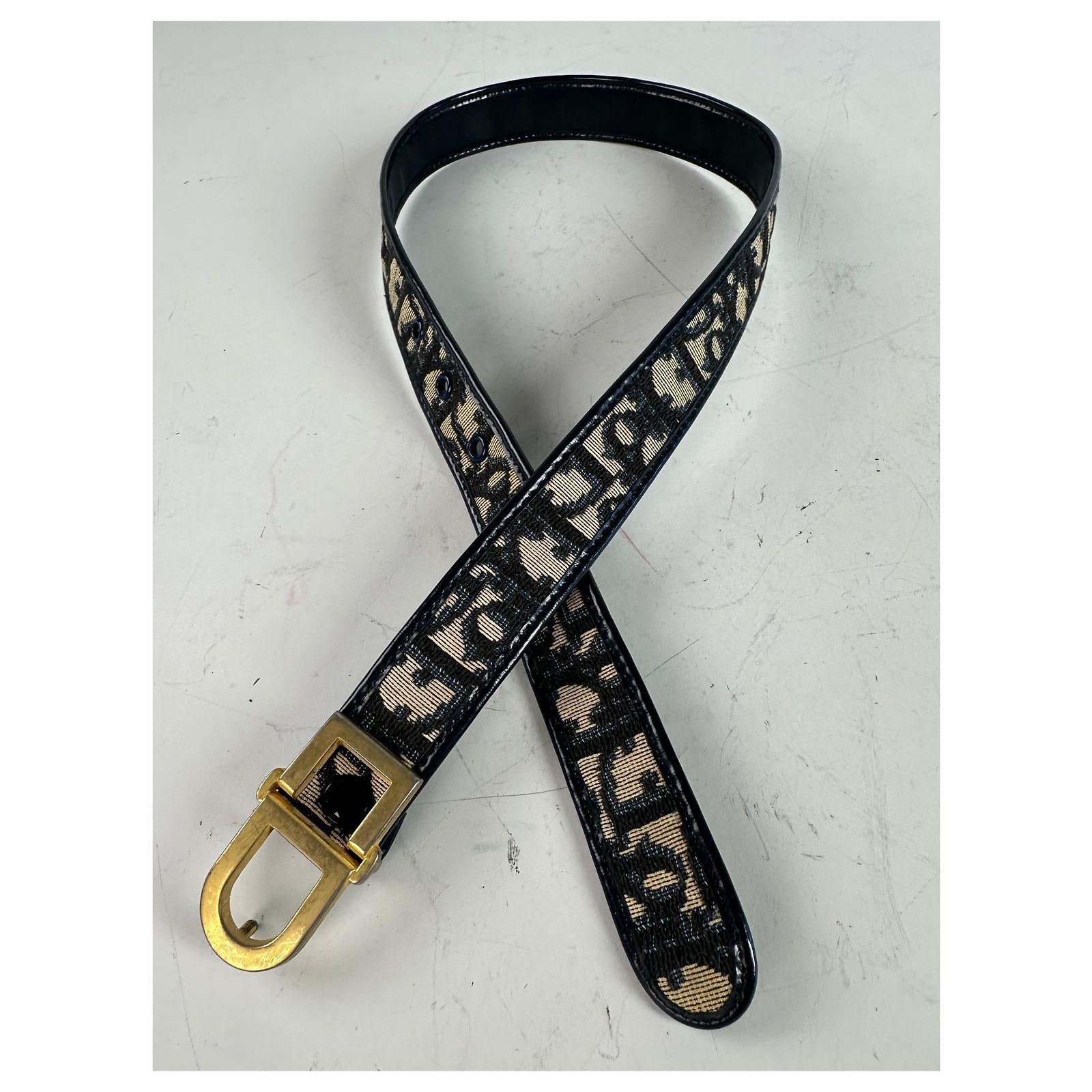 Dior Vintage Oblique 70 cm Black Gold Canvas Belt Vintage Dior Oblique Canvas Logo Belt Black Beige Gold  main image 2